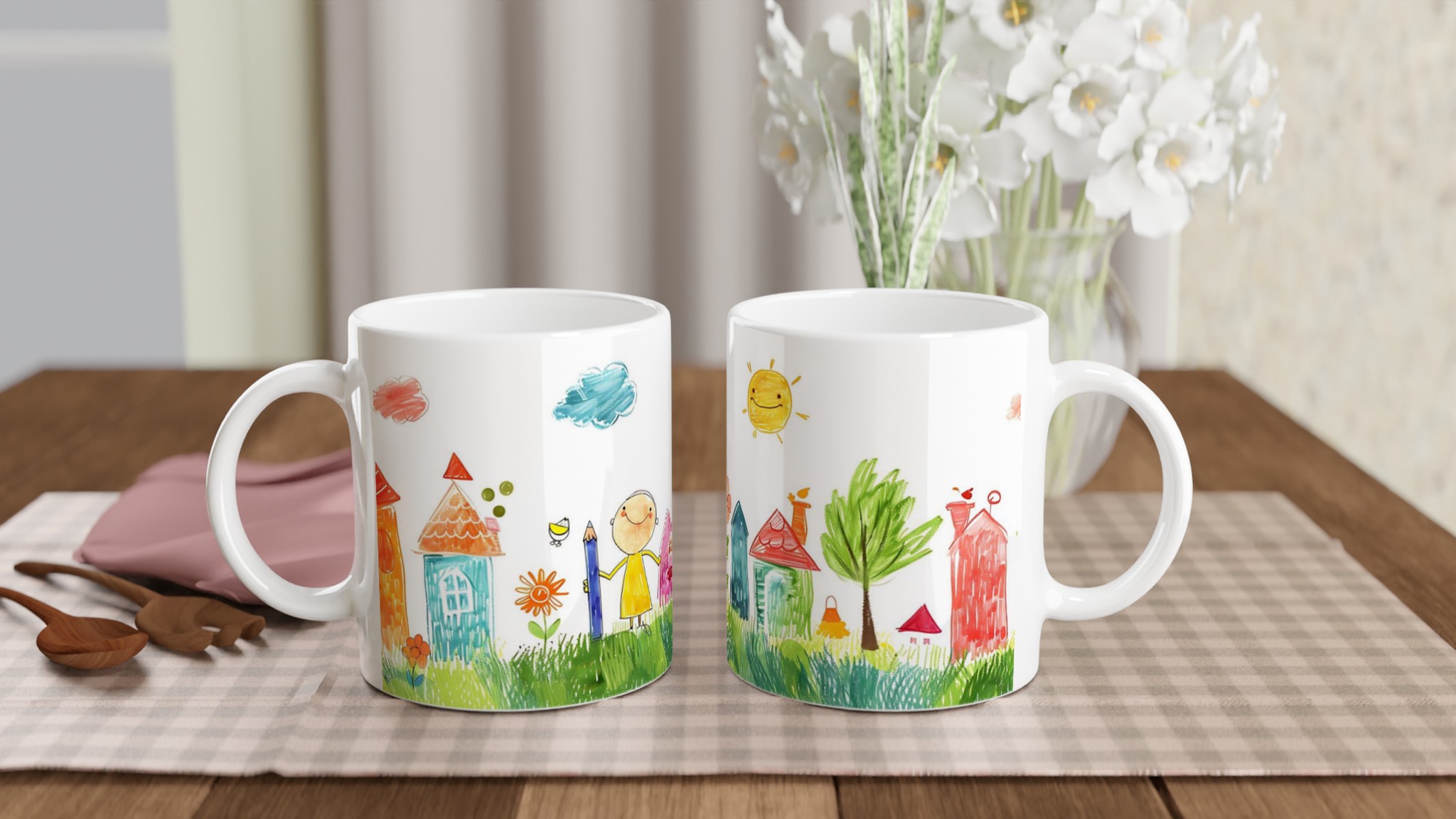Drömvärld 11oz Keramikmugg – Färgglad Barnteckning med Hus & Sol, välj din färg! 10 e2f4f741-674b-4ce5-8208-1a28e11ea5ab
