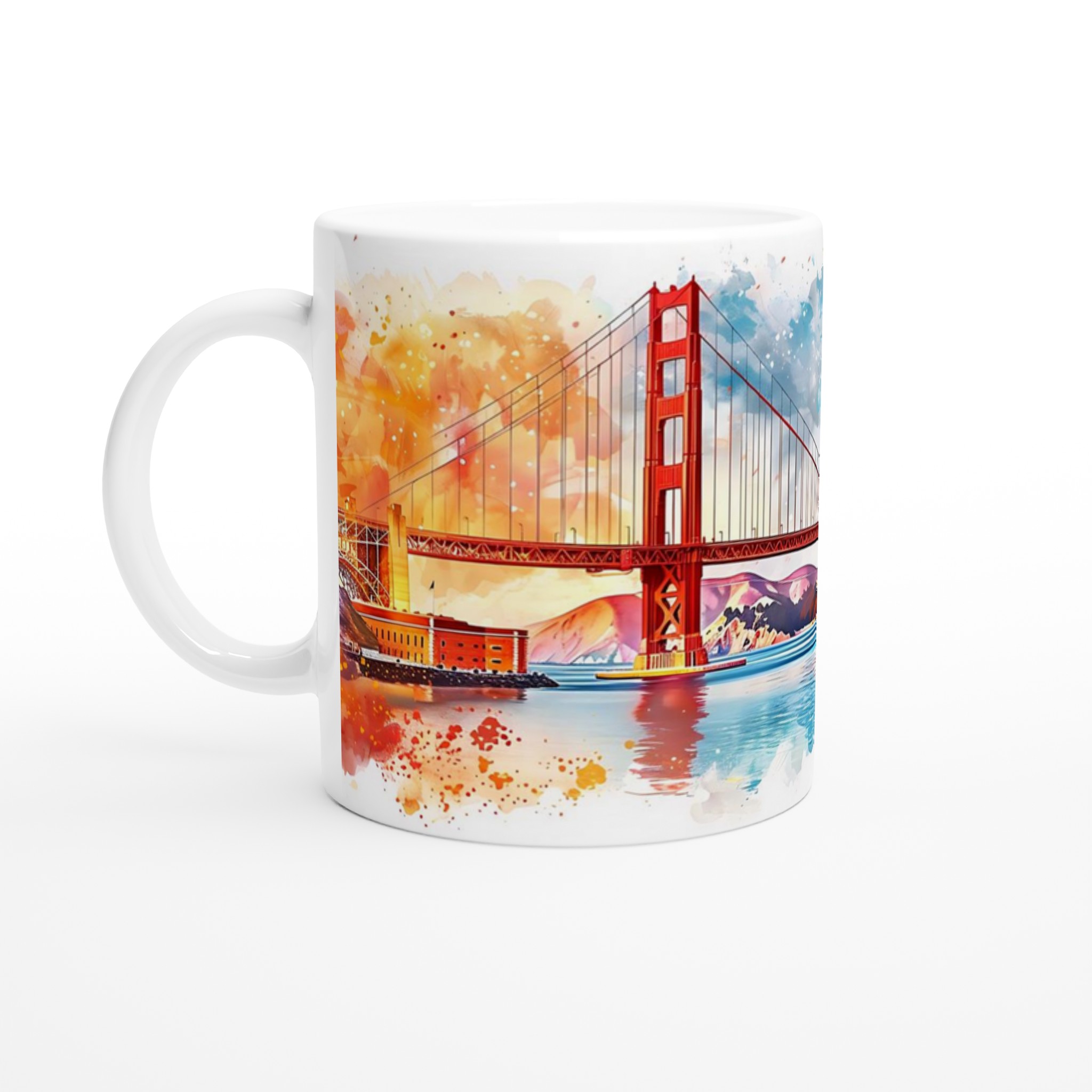Golden Gate Bridge Akvarellmugg – Konstnärlig 11oz Keramisk Mugg i Väljbar Färg 1 e36d00fe-e79b-486d-bb13-c89cc157513b