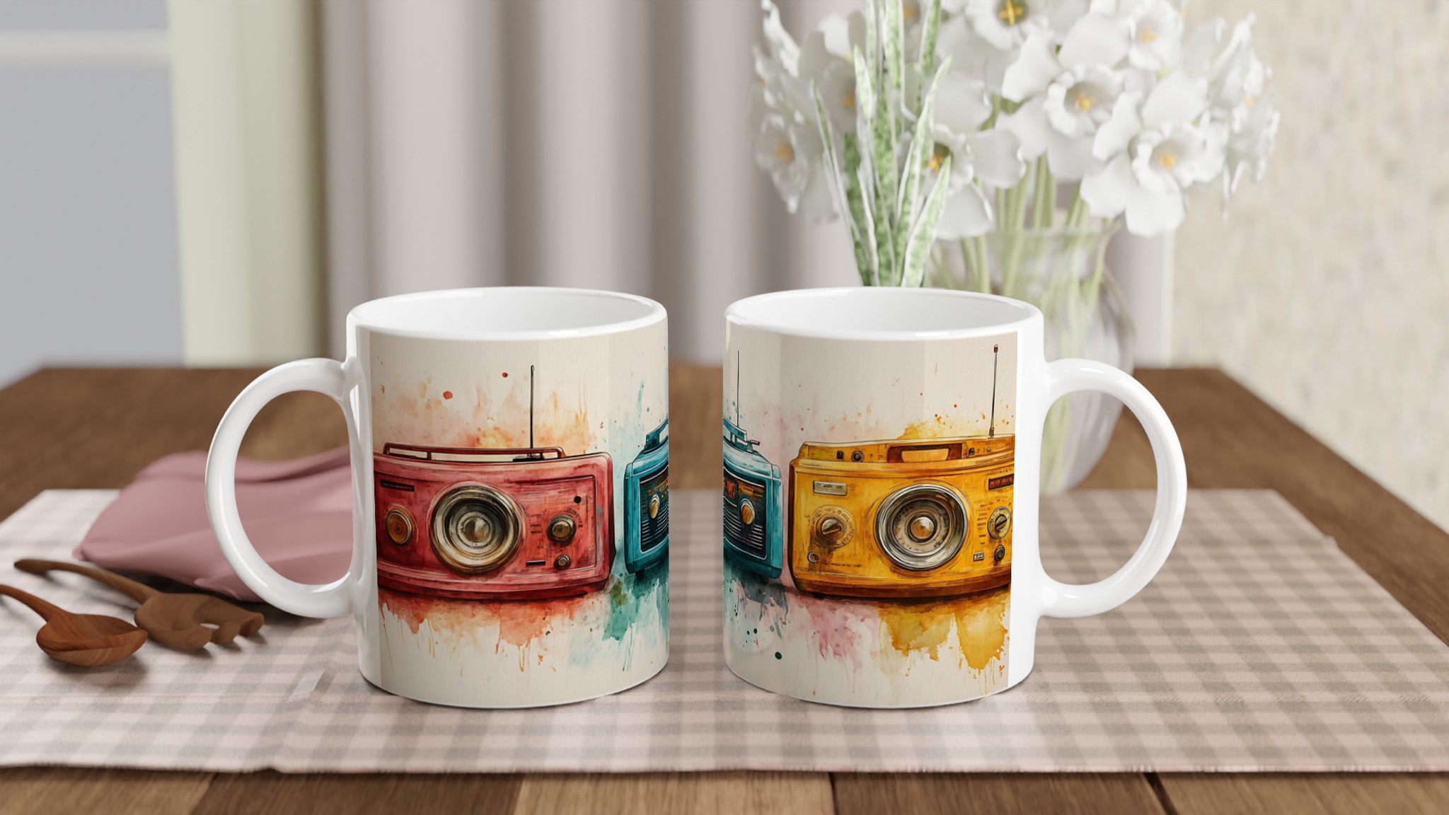 Retro Radios Akvarellmugg – 11oz Keramisk Mugg i Valfri Färg för Musikälskaren 10 e386cf0f-e1ee-459e-a58f-b8f62351379f
