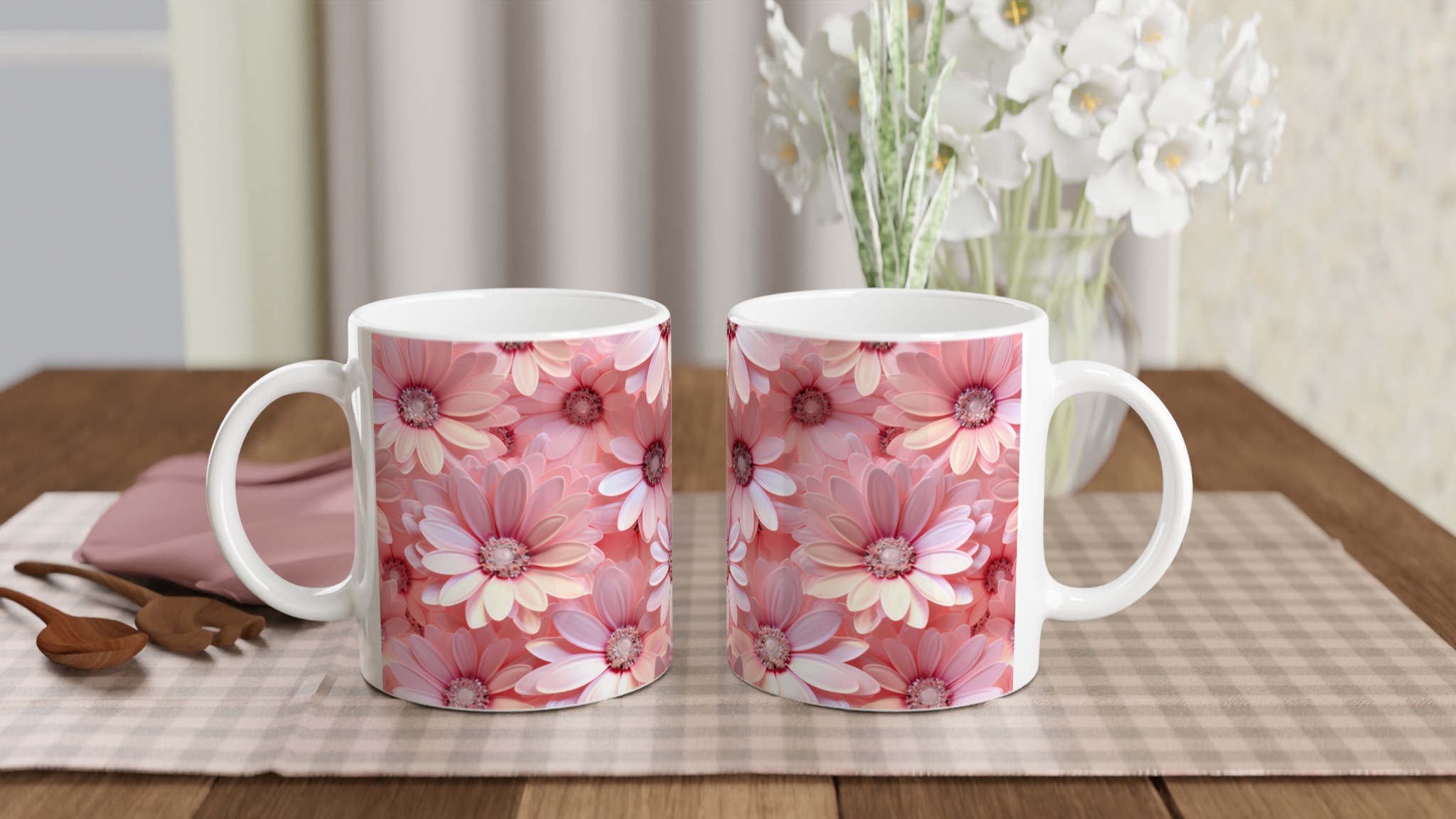 Elegant Vit 11oz Keramisk Mugg med Drömskt Rosa Blomstertryck – Välj Din Färg 10 e3da3fc0-942b-434c-bf5b-72549fa41fa0