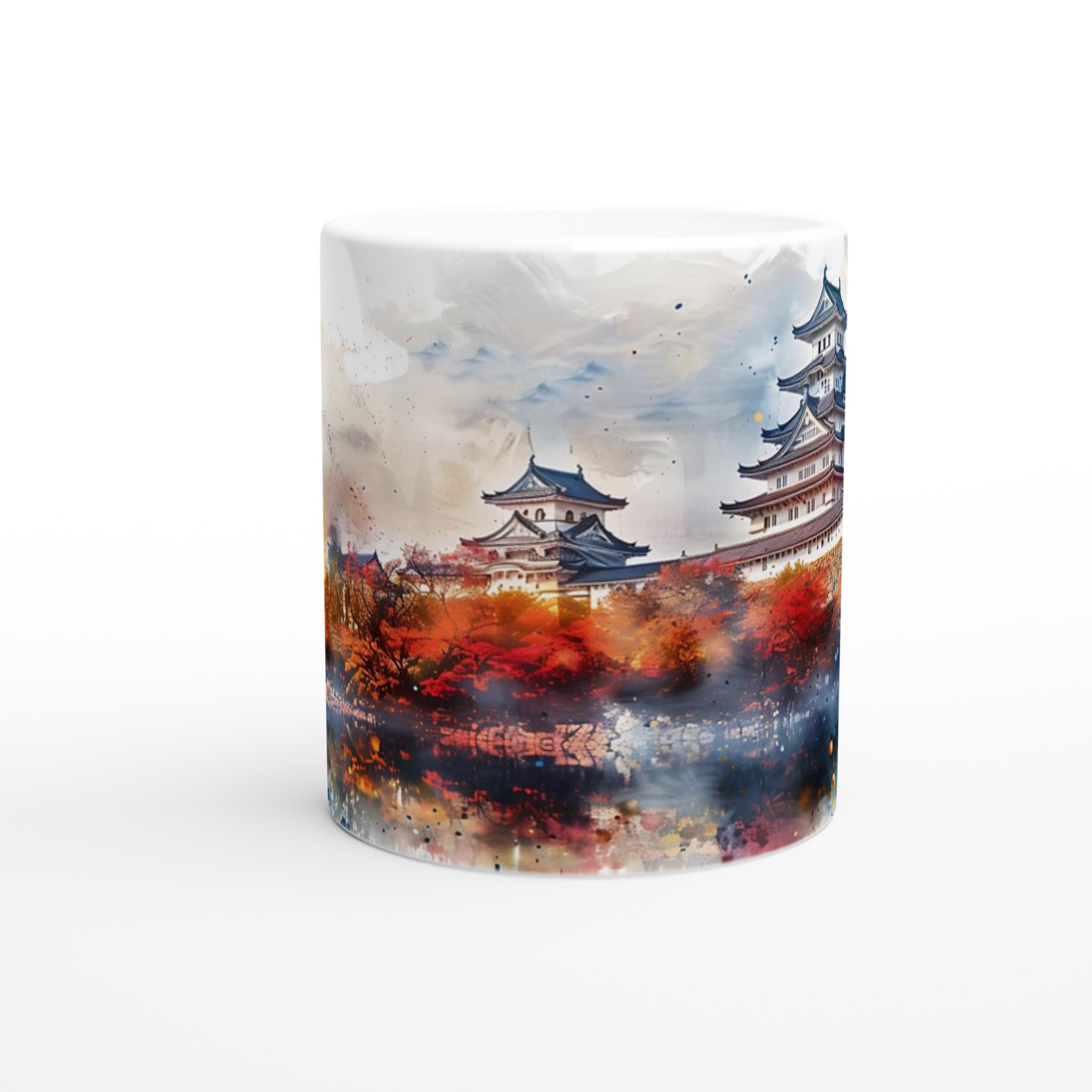 Japansk Akvarell Mugg - Klassiskt Slott & Höstfärger på 11oz Keramik, Välj Färg! 8 e40c080b-9c59-4661-a75b-86f3a51ae2a3