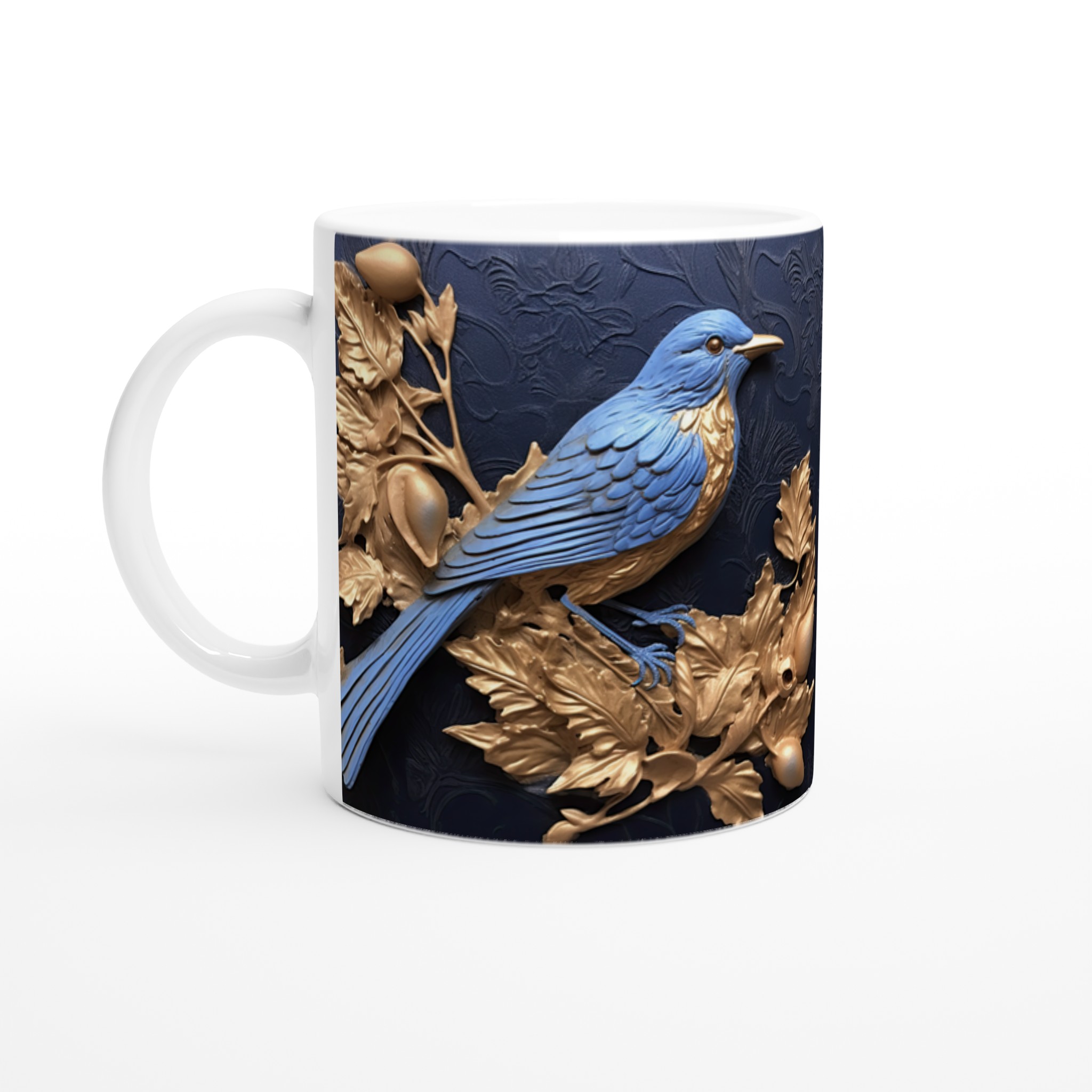 Royal Bird Song Keramikmugg – Elegant Blåfågel & Guldblad Design, 11oz – Välj bland 7 Färger! 1 e45f673a-73d9-4eb8-adf9-c448cfacbbf2