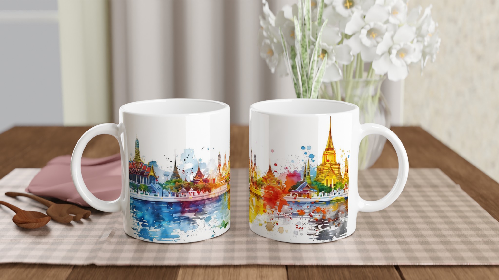Bangkok Horizon akvarell keramikmugg – En färgexplosion av Thailands ikoniska tempel 10 e463dfcc-4e92-4665-bfe7-428e68bdcc8b