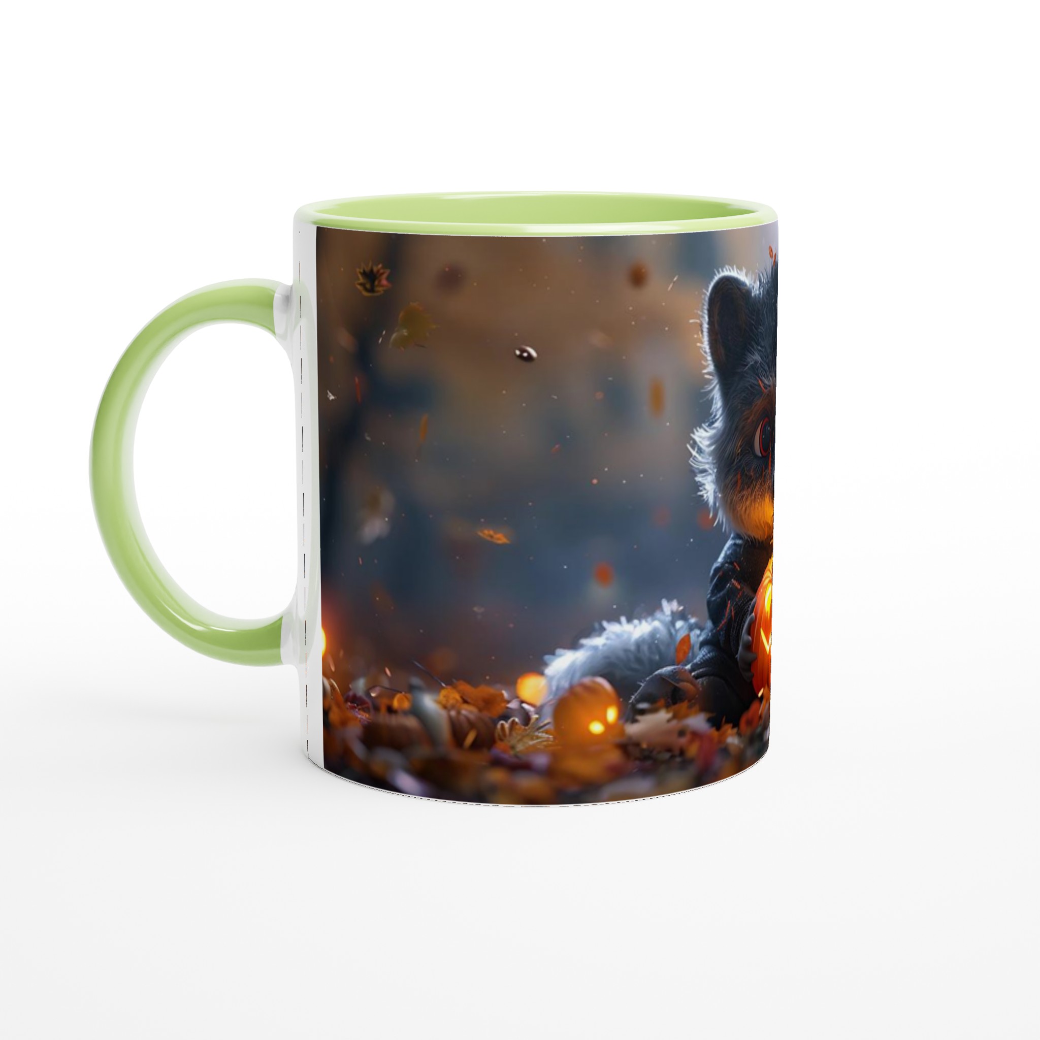 Mysig Halloween Raccoon Mugg - Förtrollande Pumkin Design på 11oz Keramikmugg i ditt val av färg 3 e701a838-41be-44be-91d9-47aa97b6b818