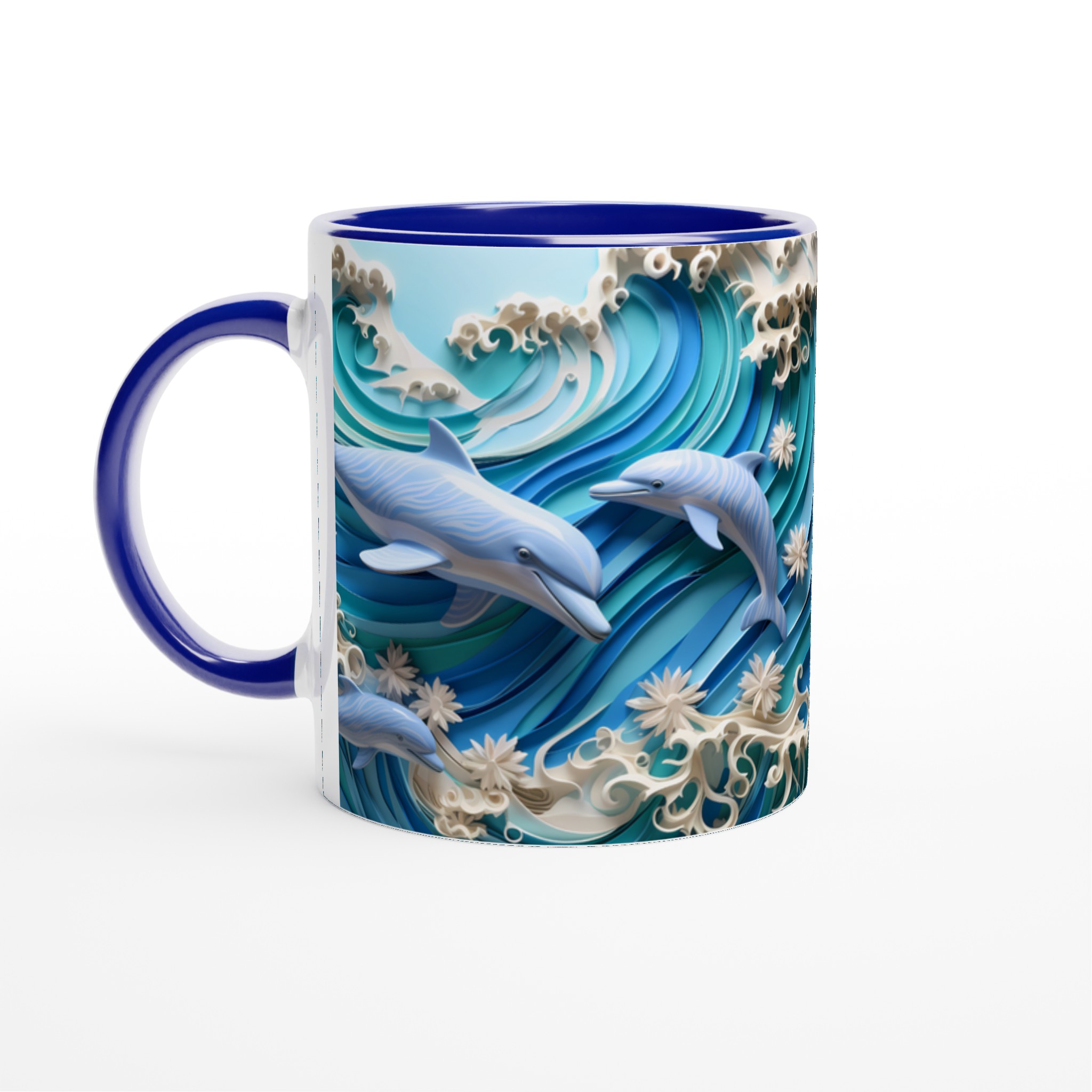 Delfiner i Oceanens Dans 11oz Keramisk Mugg – Ett Konstverk i Havsblått, Välj Din Färg! 4 e707db42-a6f2-4809-a689-177bc7aa4e38