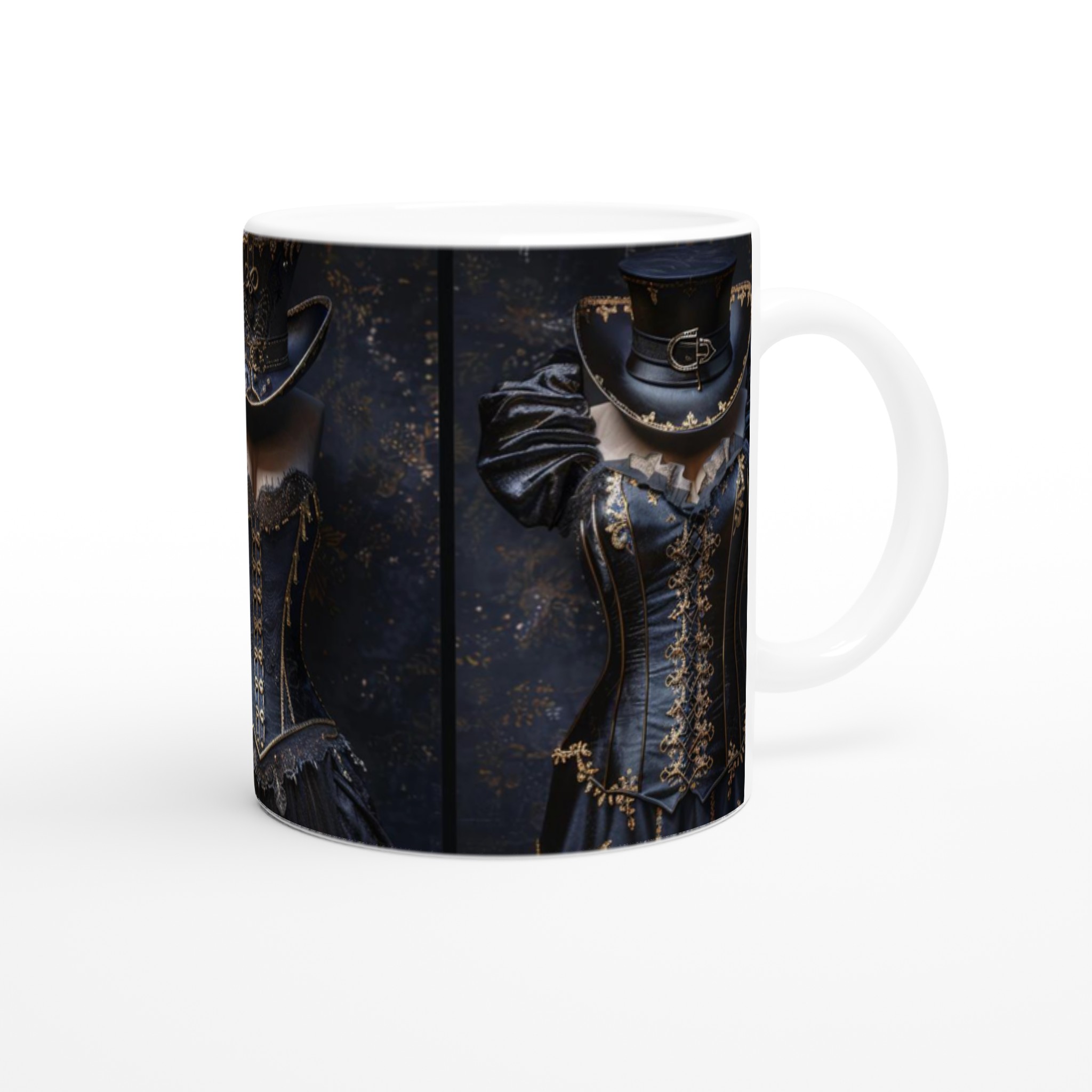 Vit 11oz keramisk mugg med elegant svart och guldig steampunkinspiration – välj bland sju klassiska keramfärger 9 e850bee3-b36f-4e28-abd8-25bd9694e6bd