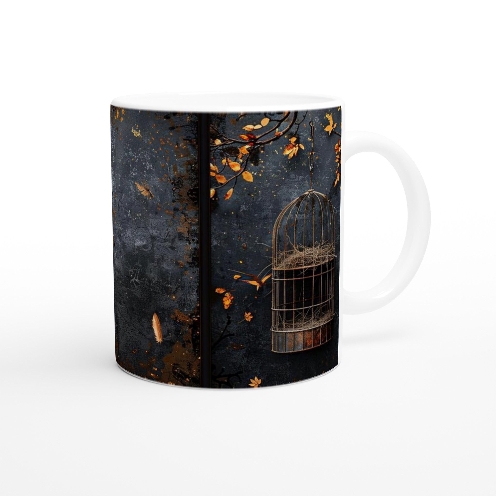 Mystisk Guld och Svart Fågelbur Mugg - 11oz Keramisk Mugg för Kaffe & Te 9 ea176332-726e-4fc9-a0b9-4163cda1d172