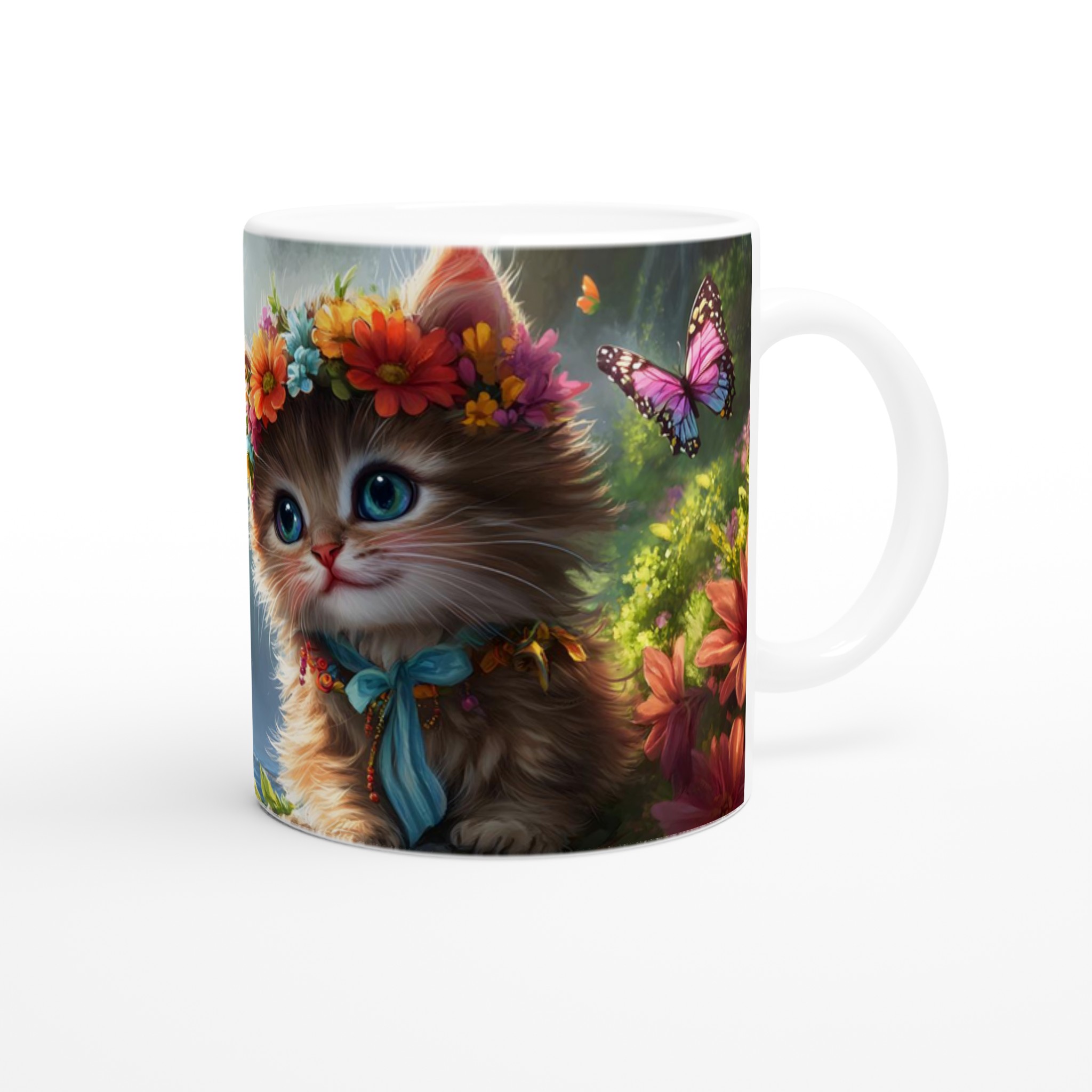 Mugg med Blomsterkrans Katt – En Bedårande Vän för Kaffet. Välj bland 7 Förtrollande Keramiska Färger! 9 ec9dd98c-e418-490a-a612-01cdf53b518d