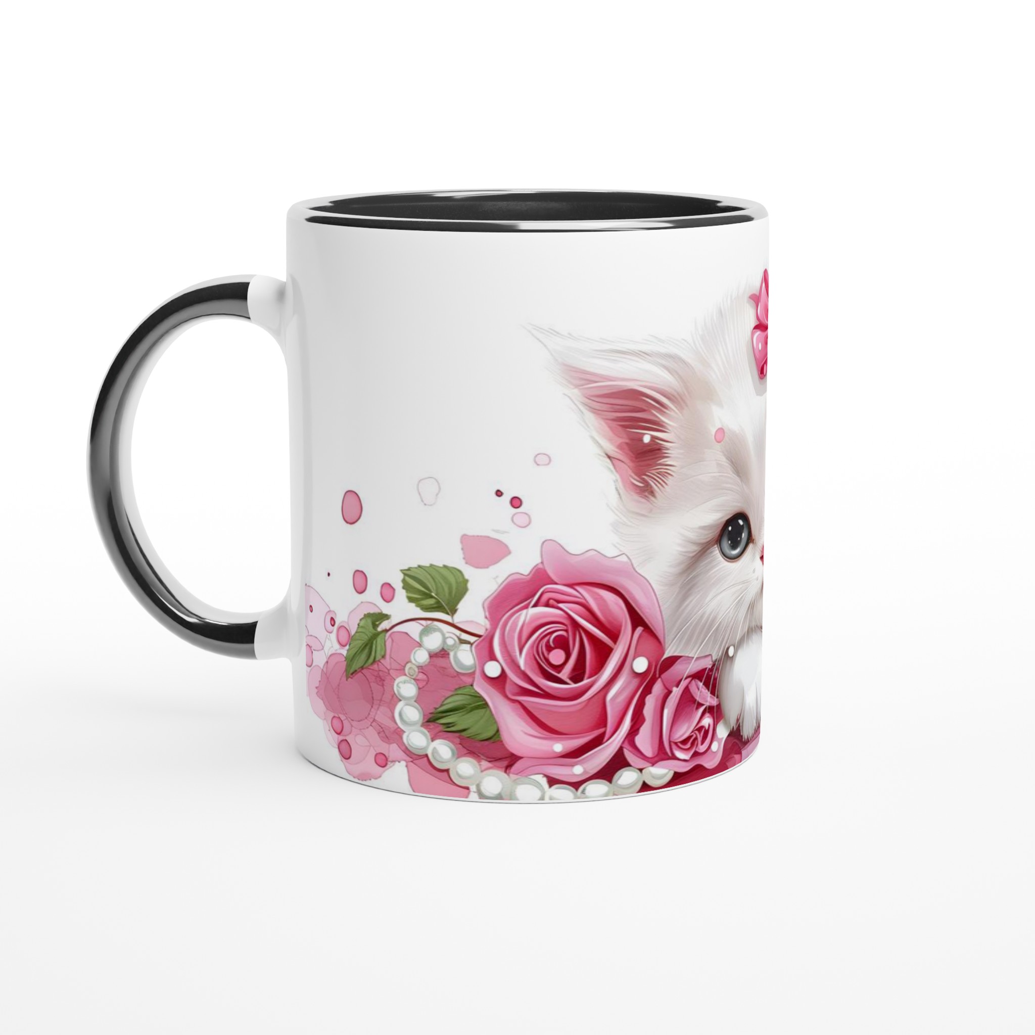 Söt kattunge och rosa rosor 11oz keramikmugg – Perfekt present för kattälskare 7 ecedb53e-8e40-4db4-93cd-f2f86a57edd6
