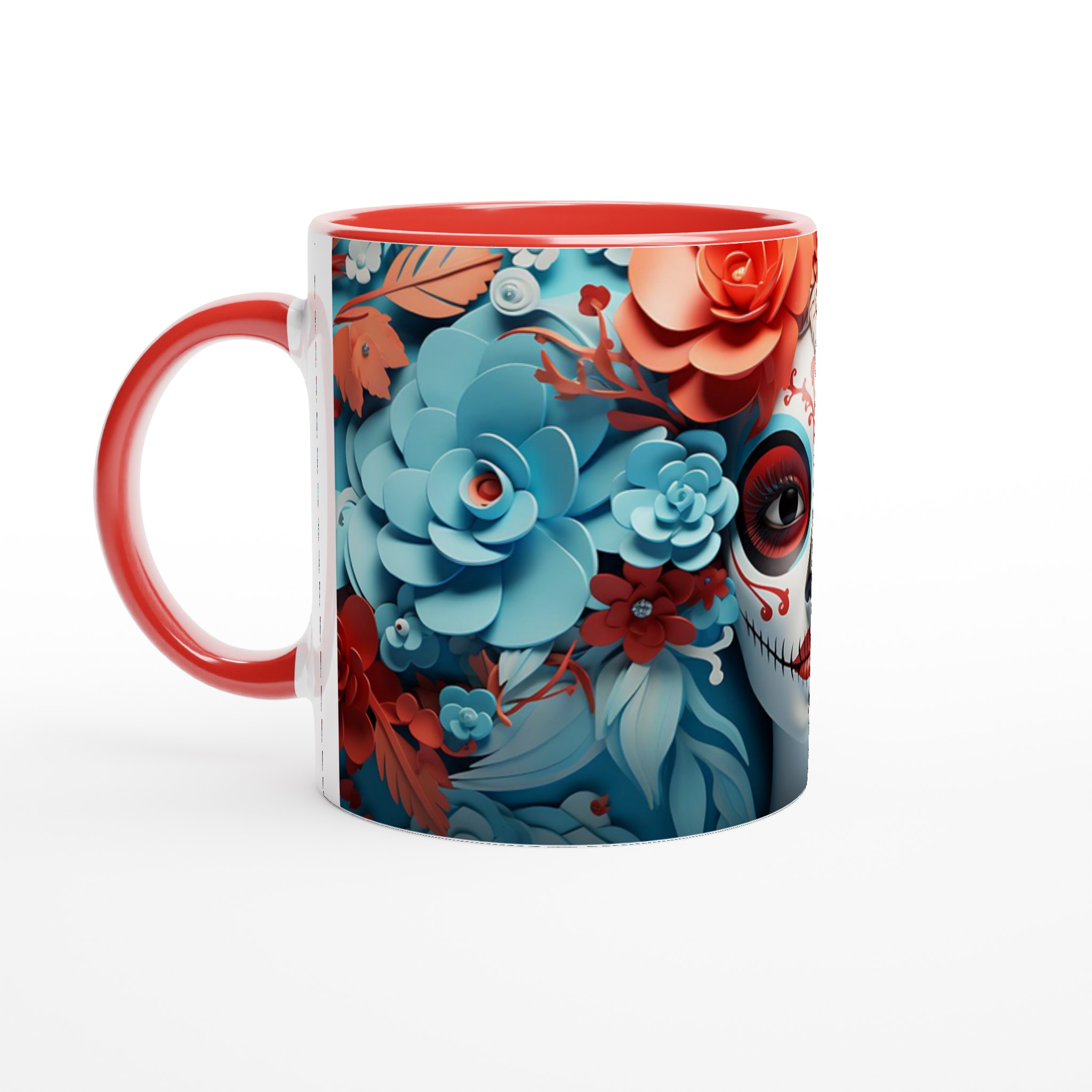 Dia de los Muertos Sugar Skull Mugg - Livlig Design i Blått & Korall, 11oz Keramikmugg för Festliga Stunder 2 ed6ba4b3-aee4-42e3-8f97-cf89b6a2c9fd