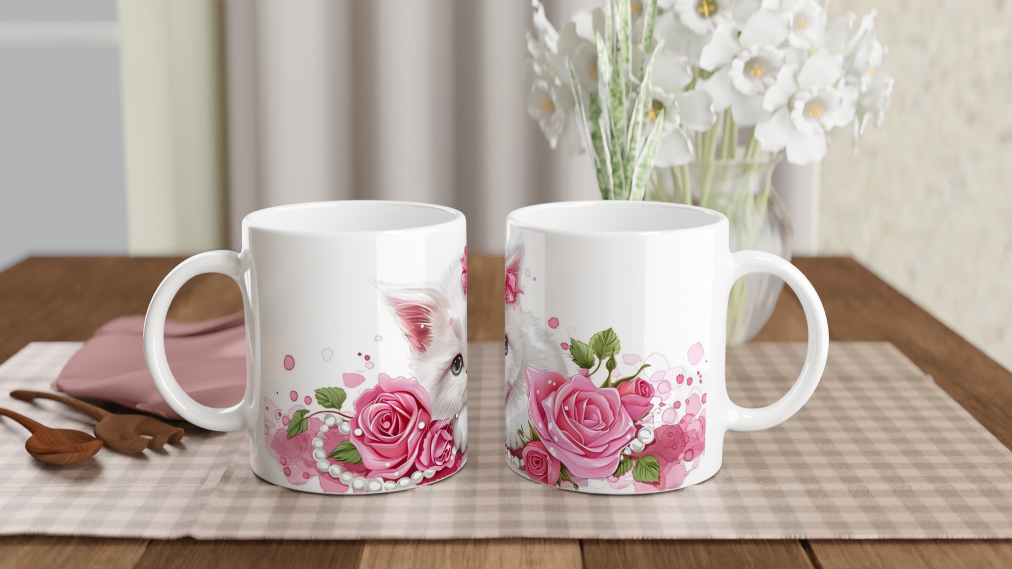 Söt kattunge och rosa rosor 11oz keramikmugg – Perfekt present för kattälskare 10 edcfb056-246a-4b5c-bccb-2aa72ab3305e