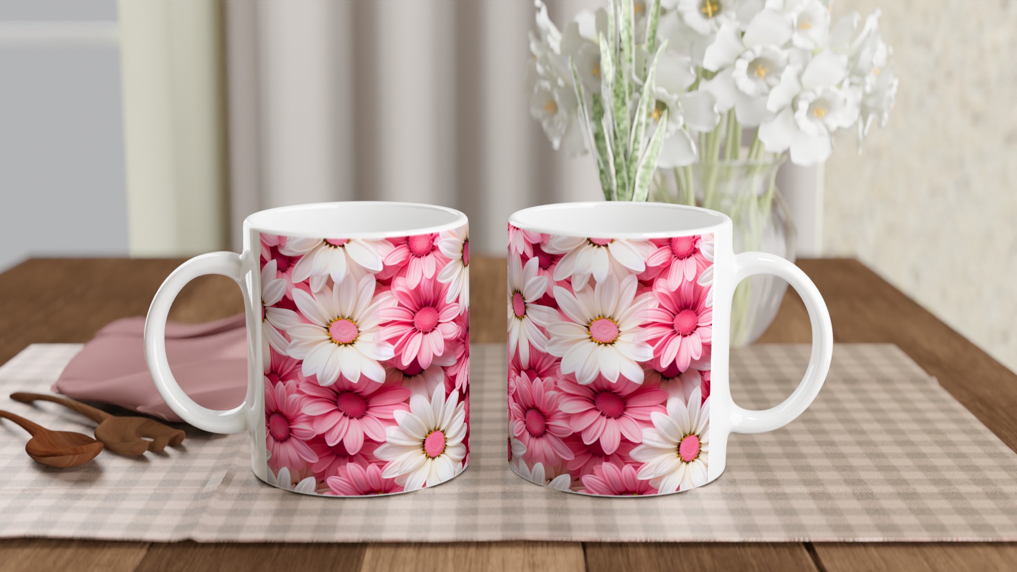 Blomstrande 11oz Keramikmugg – Rosa & Vit Margeritmönster, En Färgexplosion för Din Dryck 10 eefdfdf4-2a64-4729-95b1-f4bd2b64be21