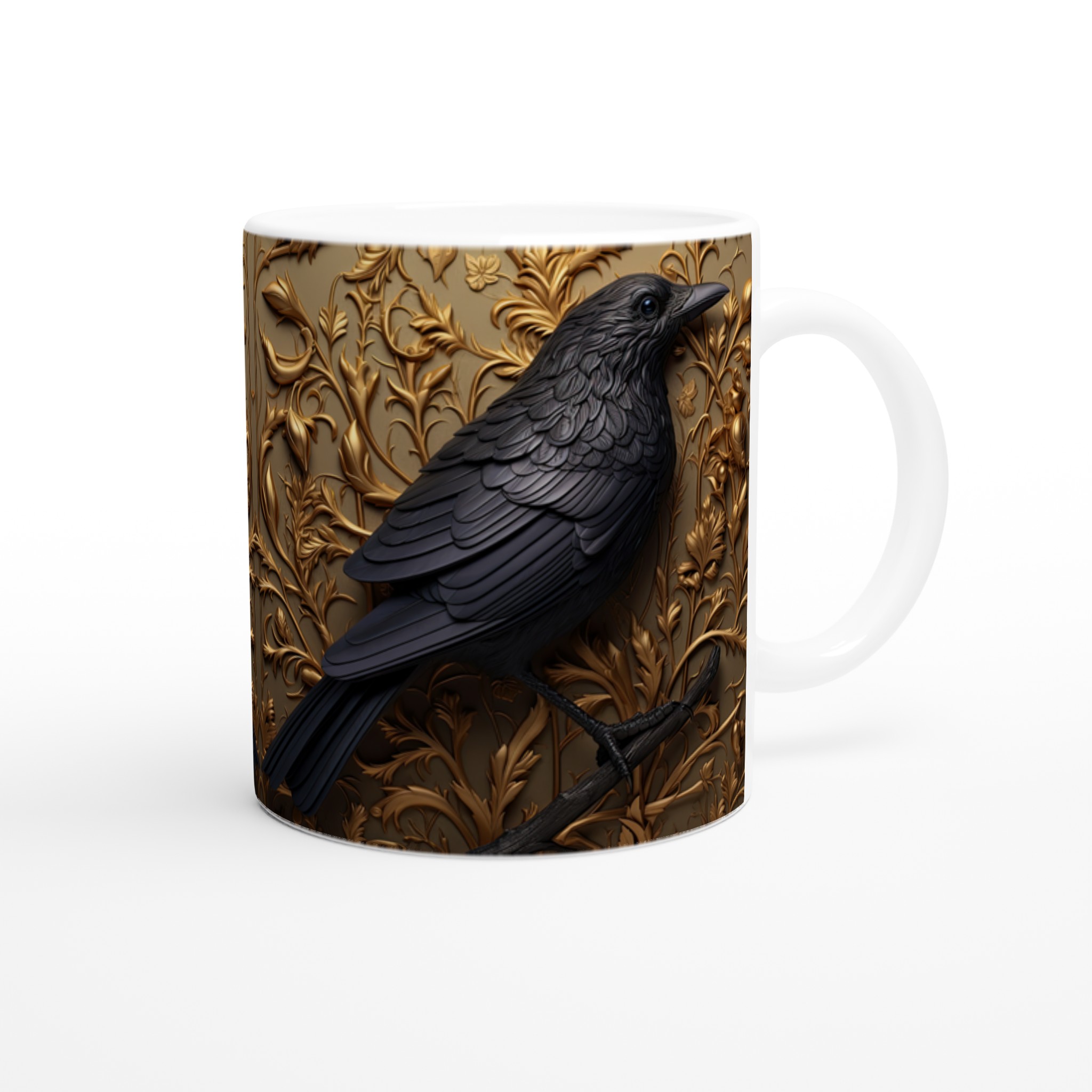 Vit 11oz keramisk mugg med elegant korpdesign i lyxig svart och guld 9 ef35953e-c36e-44e3-beed-3b384bbab88e