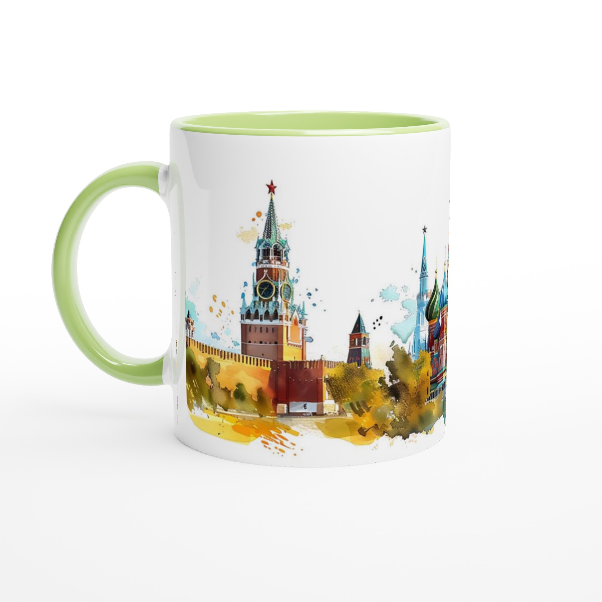 Historisk Skönhet: 11oz Keramikmugg med Akvarellkonst av Moskvas Kreml & Vasilijkatedralen 3 f039ea74-e765-4082-ac9f-3209e23bd7f3
