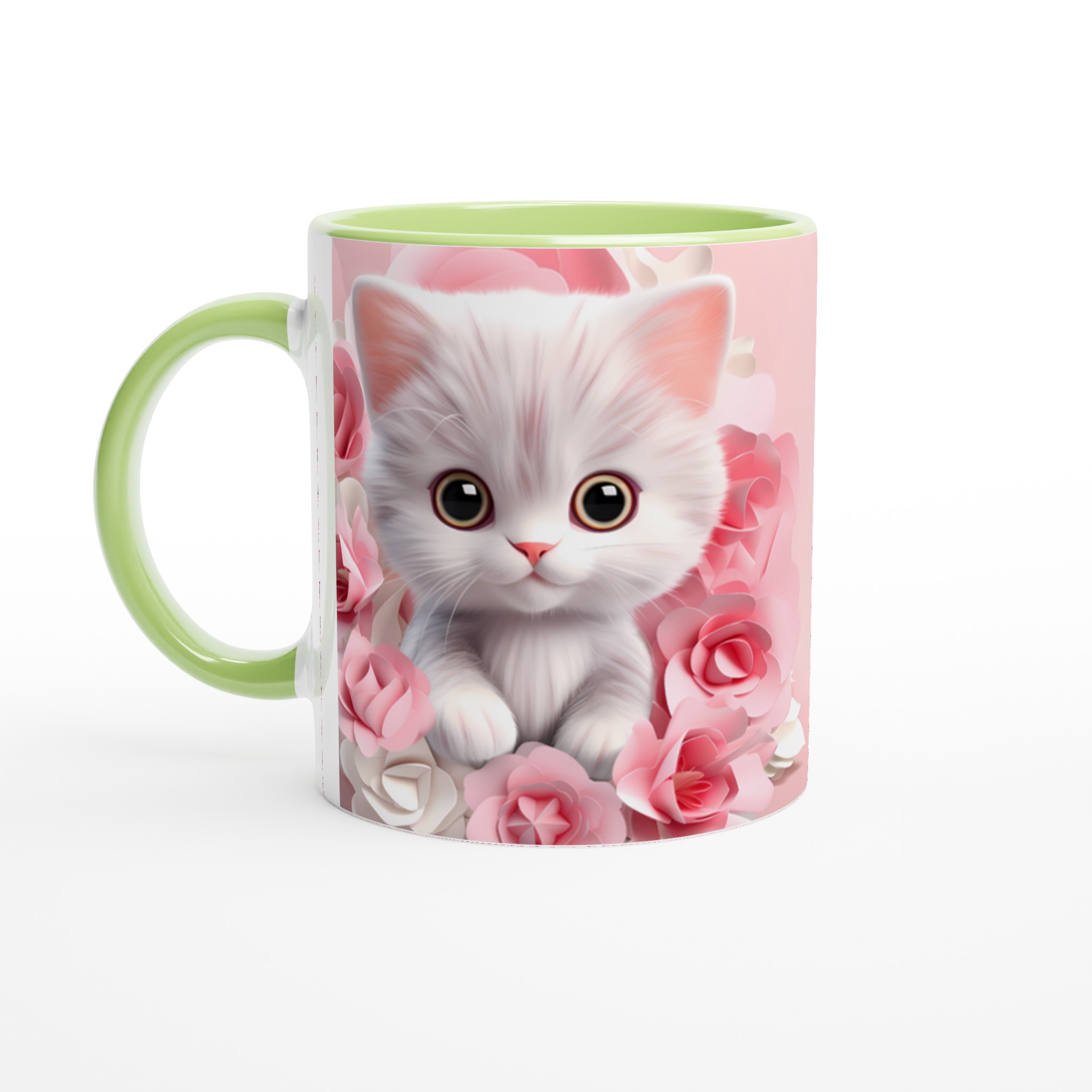 Söt kattunge & rosblommor 11oz Keramisk Mugg – Välj din färg 3 f0dec797-4654-402f-81e8-f5e7e606136c