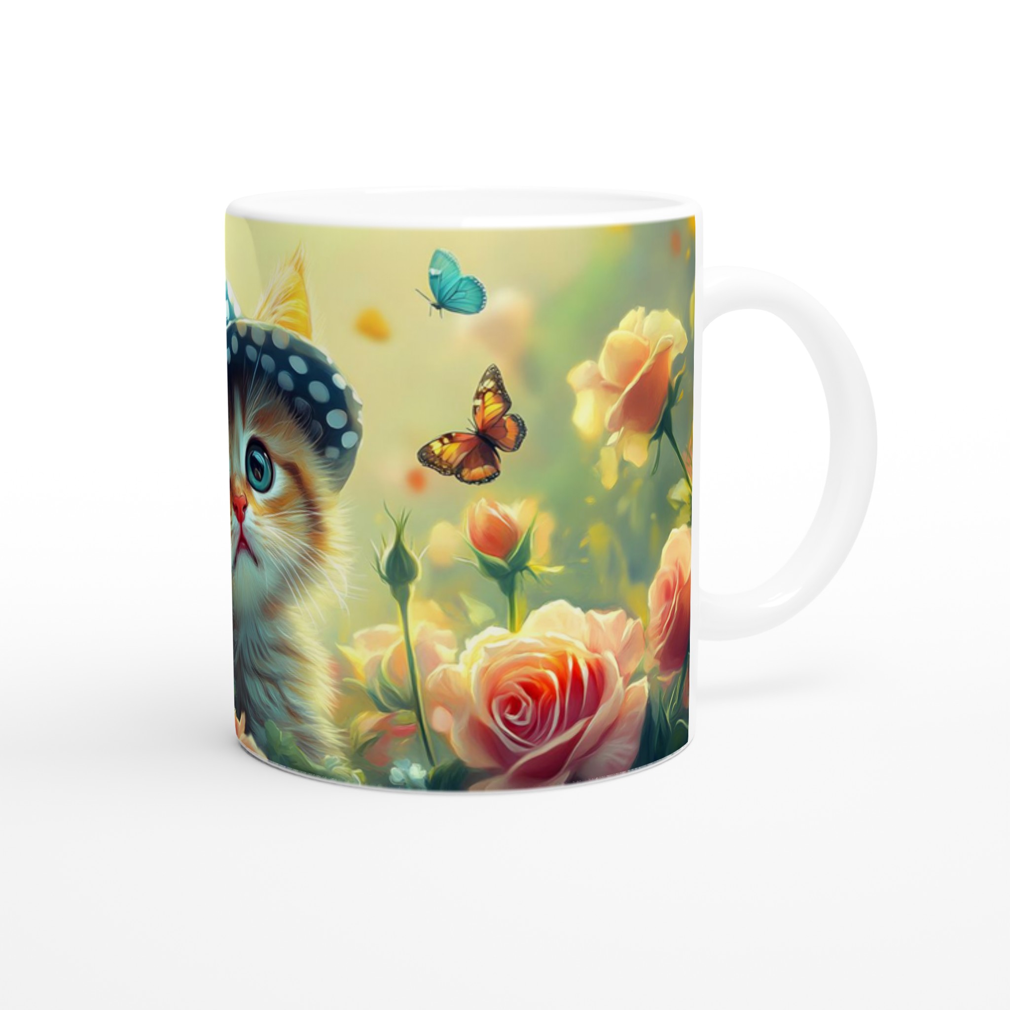 Söt kattunge i hatt & blommor 11oz Keramisk Mugg – Drömscen i Pastell – Välj din färg! 9 f1638ba8-8edc-4a6e-b7ef-8c1cb2b8a055