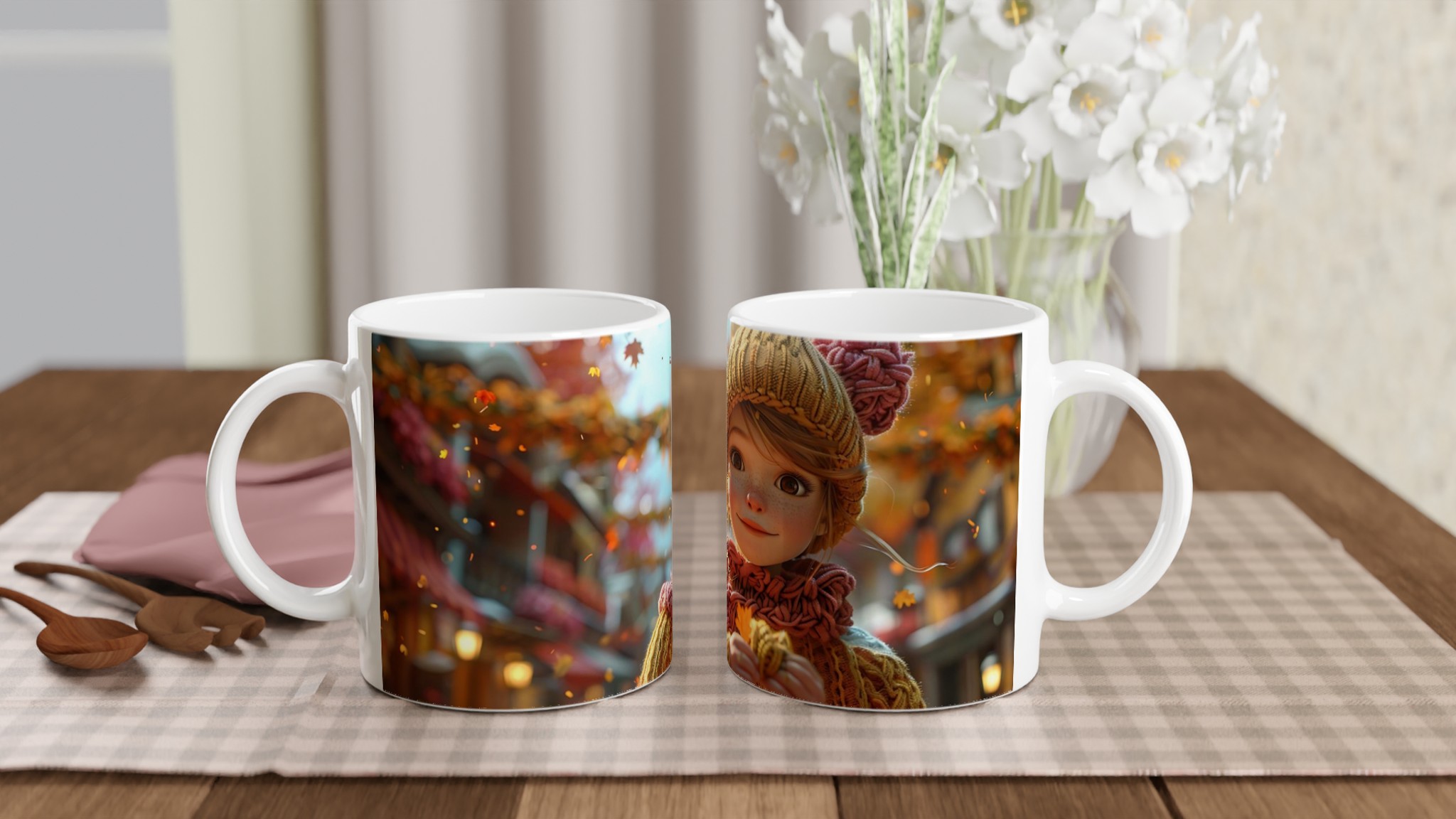 Höstmys Mugg - Charmig Höstflicka & Fallande Löv - 11oz Keramikmugg i Valfri Färg 10 f1ba2efe-d681-4d77-a11b-60bf7107d02a