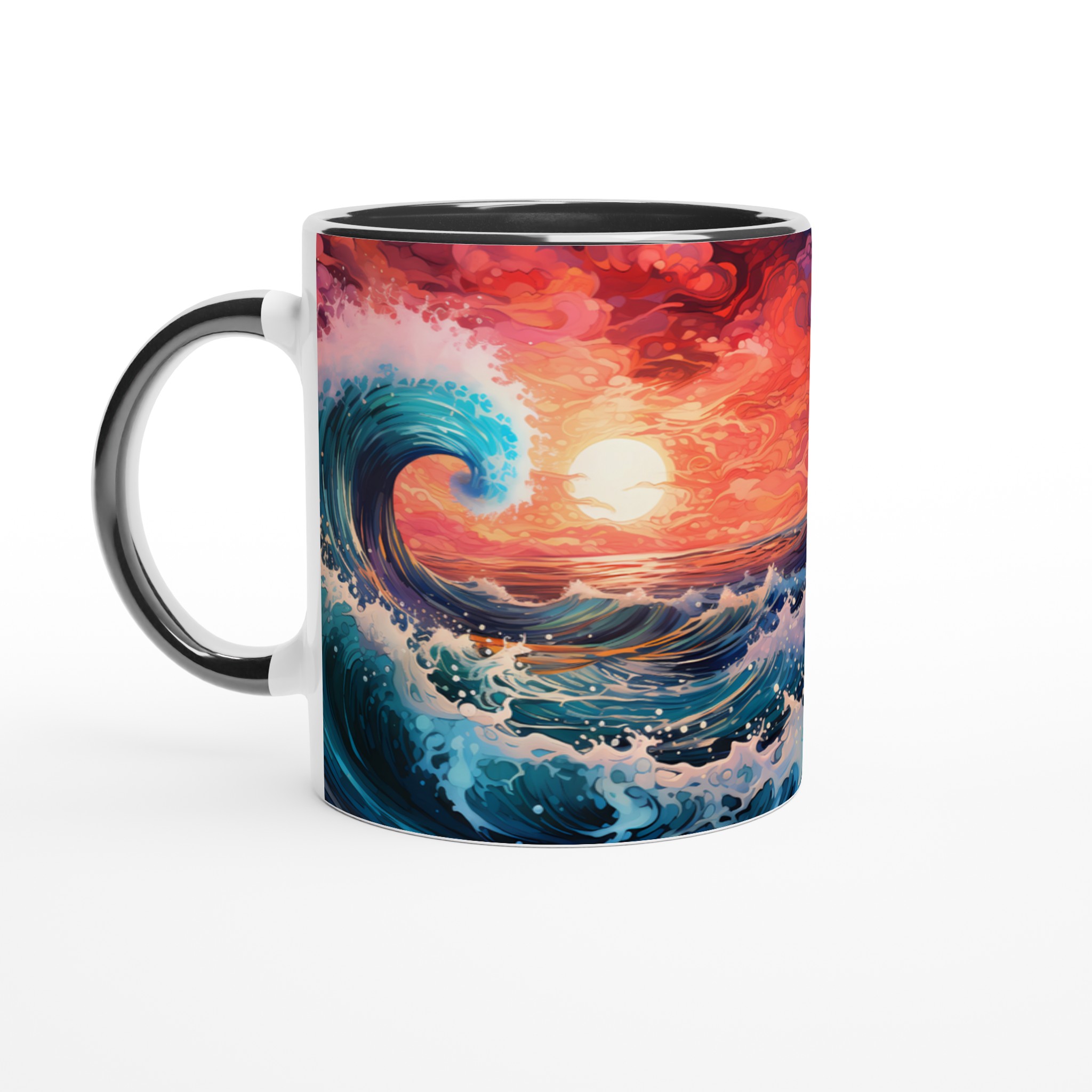 Oceaniska Drömmar Keramikmugg - Livliga Vågor & Solnedgång i Akvarellstil, 11oz 7 f1bbd7df-a9fd-4b52-96c9-d378efb37911
