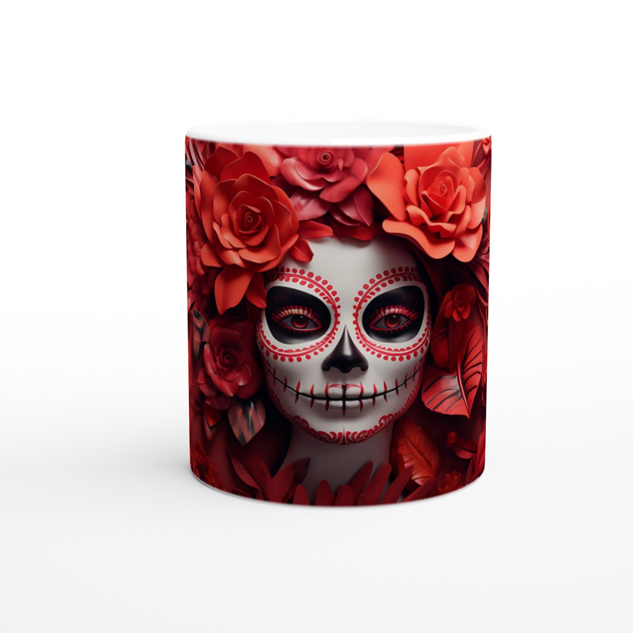 Dia de los Muertos Keramikmugg - Skalledesign med Röda Rosor, 11 oz 8 f2378b4a-0ea9-40a1-b34b-b456d4c192f5