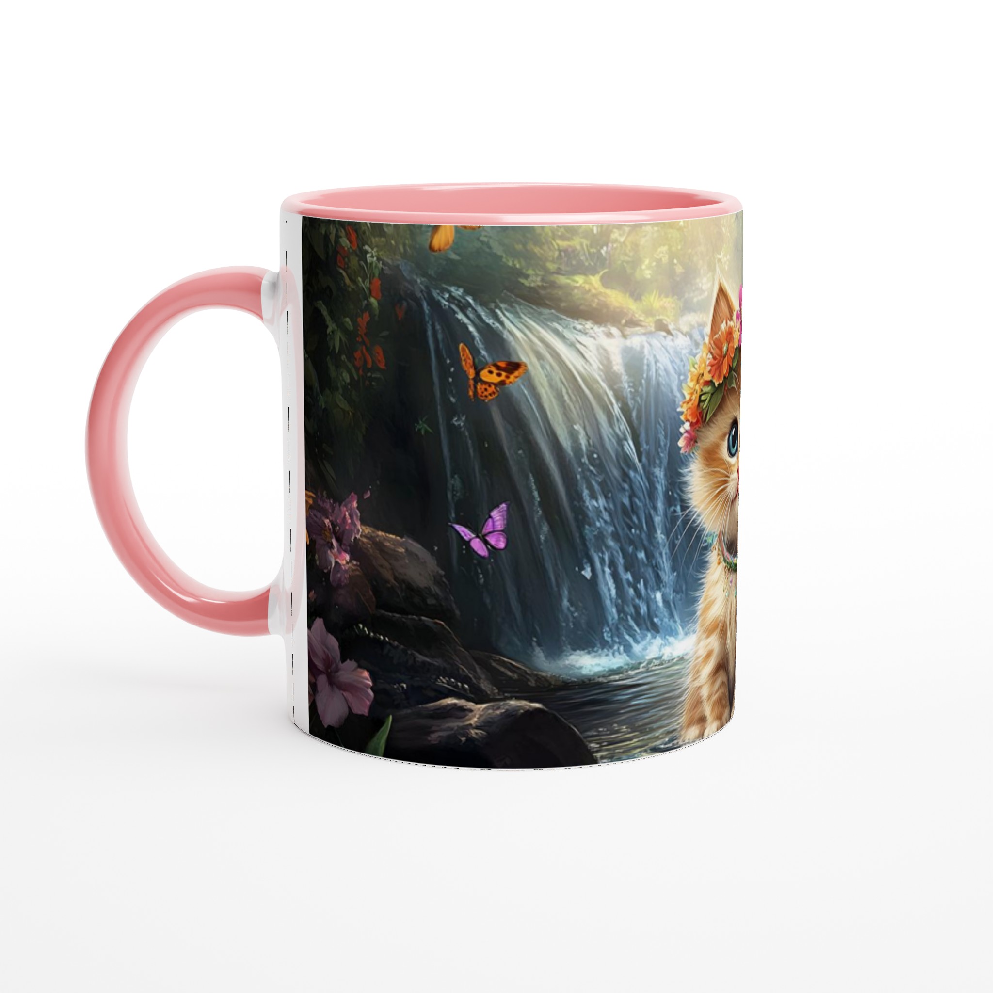 Söt kattunge med blomsterkrans – 11 oz keramisk mugg för kaffeälskare, välj din färg! 6 f260ca33-9249-400f-b4a5-4225033c23d4