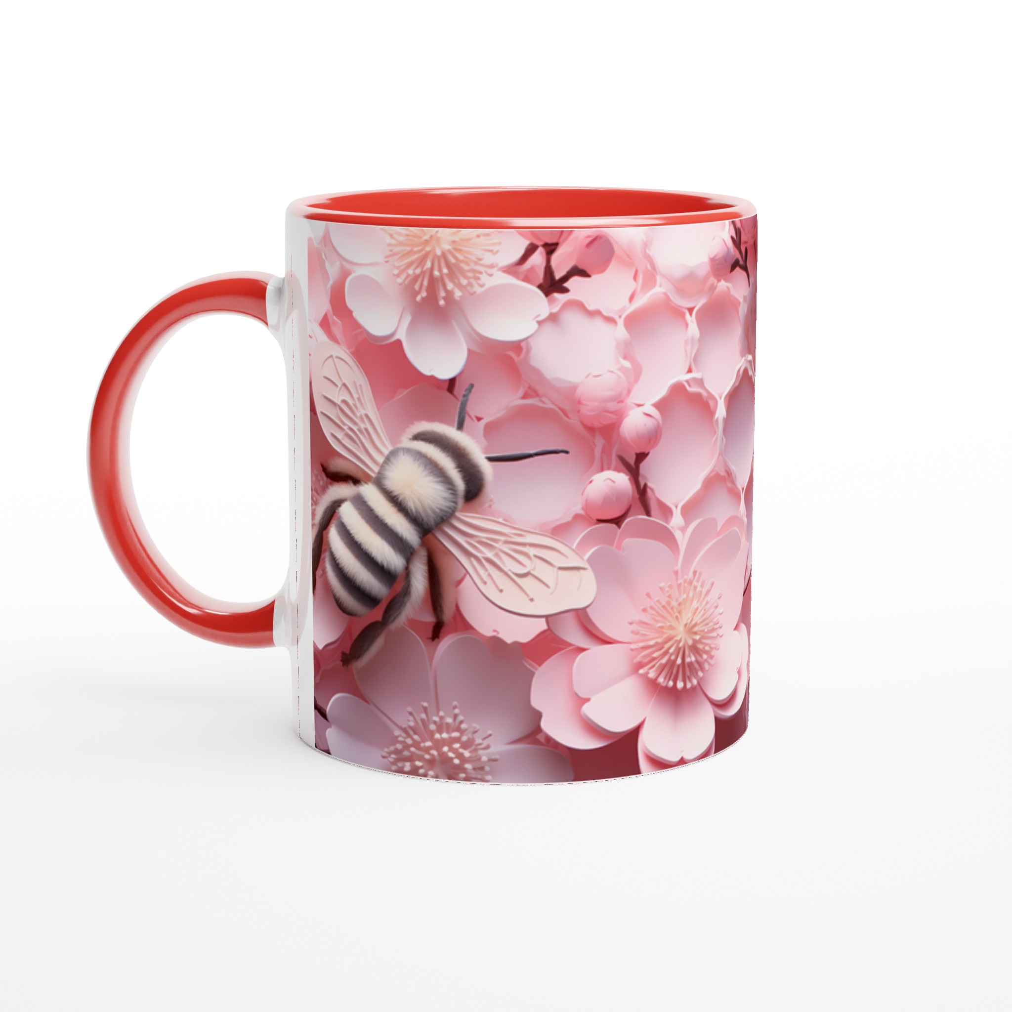 Pastellrosa Blomstermugg med Bin – 11 oz Keramikmugg för Vårkänslor & Naturnära Charm 2 f28f78ed-7fd1-4a58-9e11-6364a36910a5