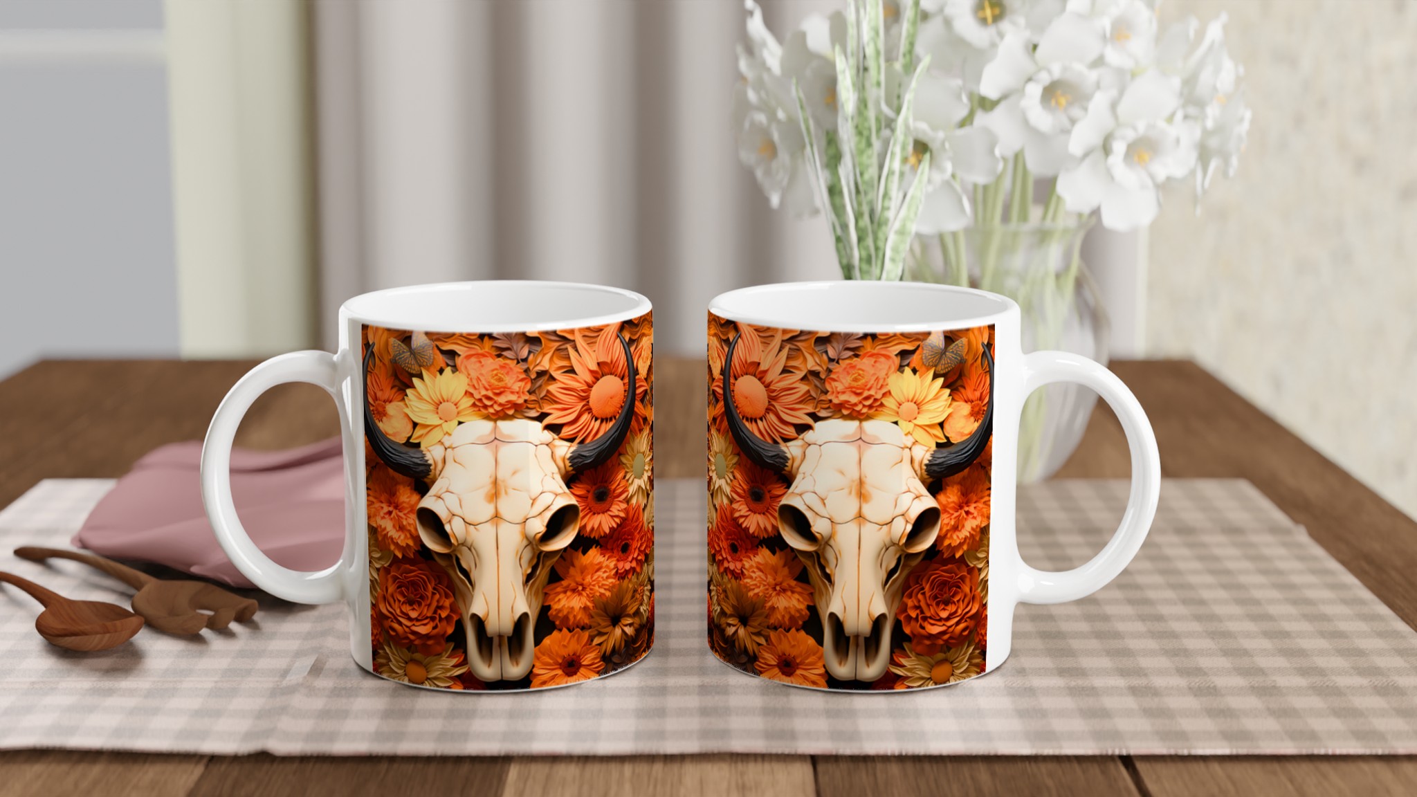 Bohemisk Blomster & Buffalo Skalle Keramisk Mugg – 11 oz Premium Design för Kaffeälskare 10 f2919d19-915b-47a7-af14-a00fcdacc434