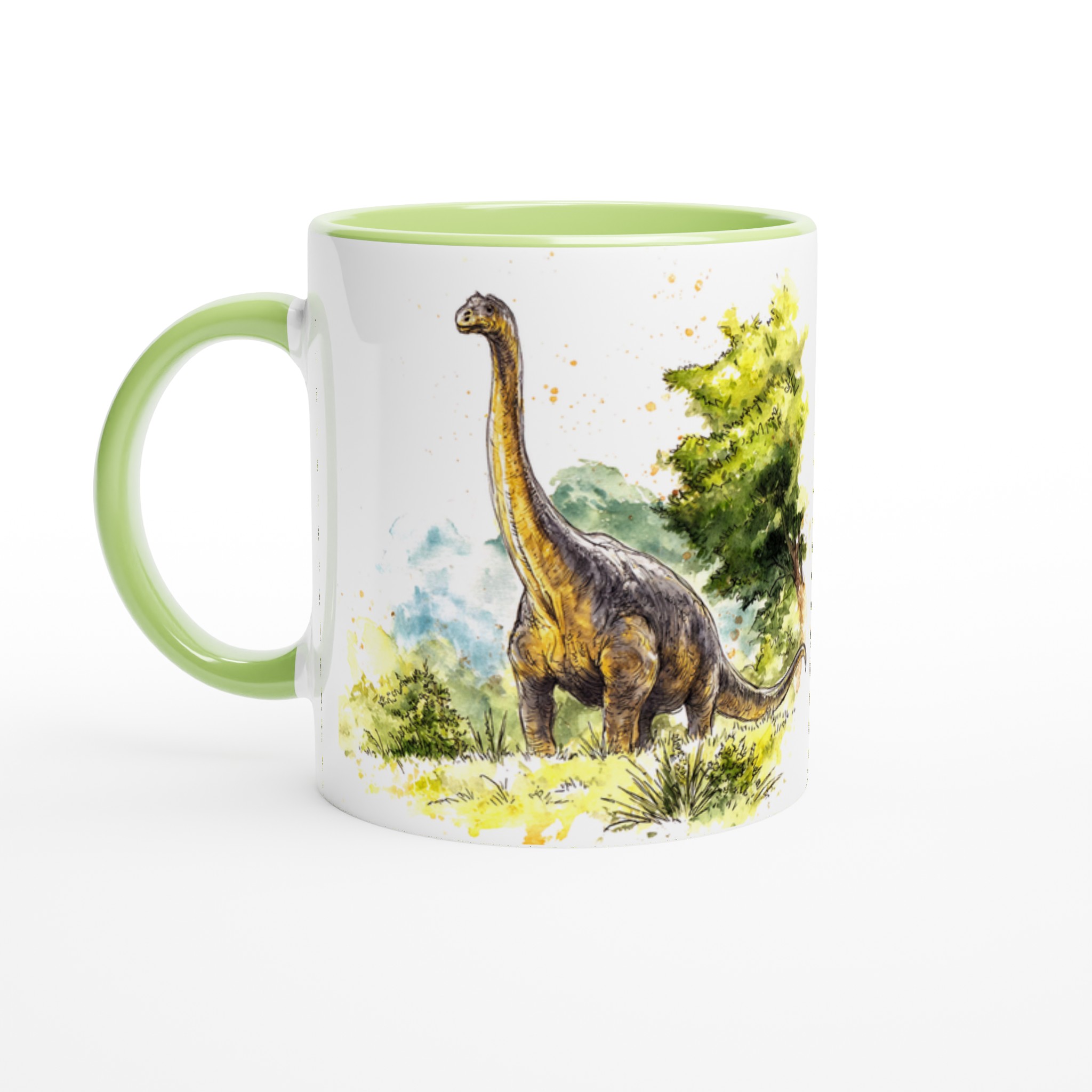 Dinosaurie Vattenfärg Mugg - Brachiosaurus i Grönt Landskap | 11oz Keramikmugg i Valfri Färg 3 f2bb2997-aa2a-4148-902d-0c86680689b2