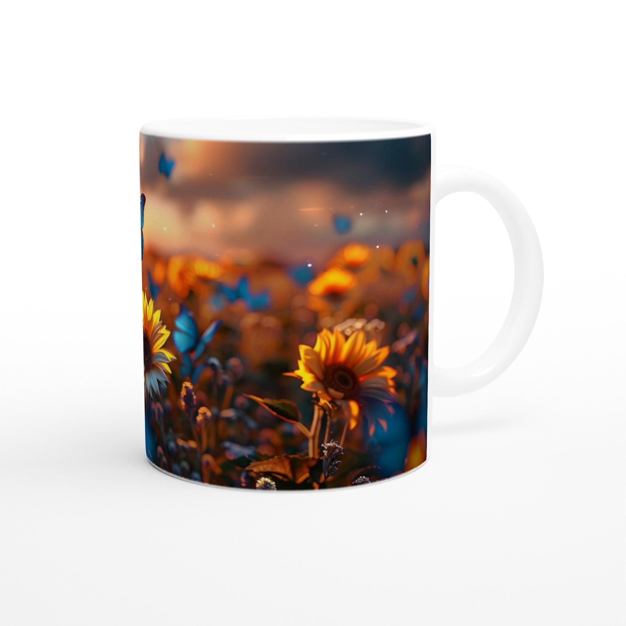 Solnedgångsdrömmar: Färgstark 11oz Keramisk Mugg med Solrosor & Fjärilar 9 f3229da9-7706-4744-b2f0-08bef9cc72bd