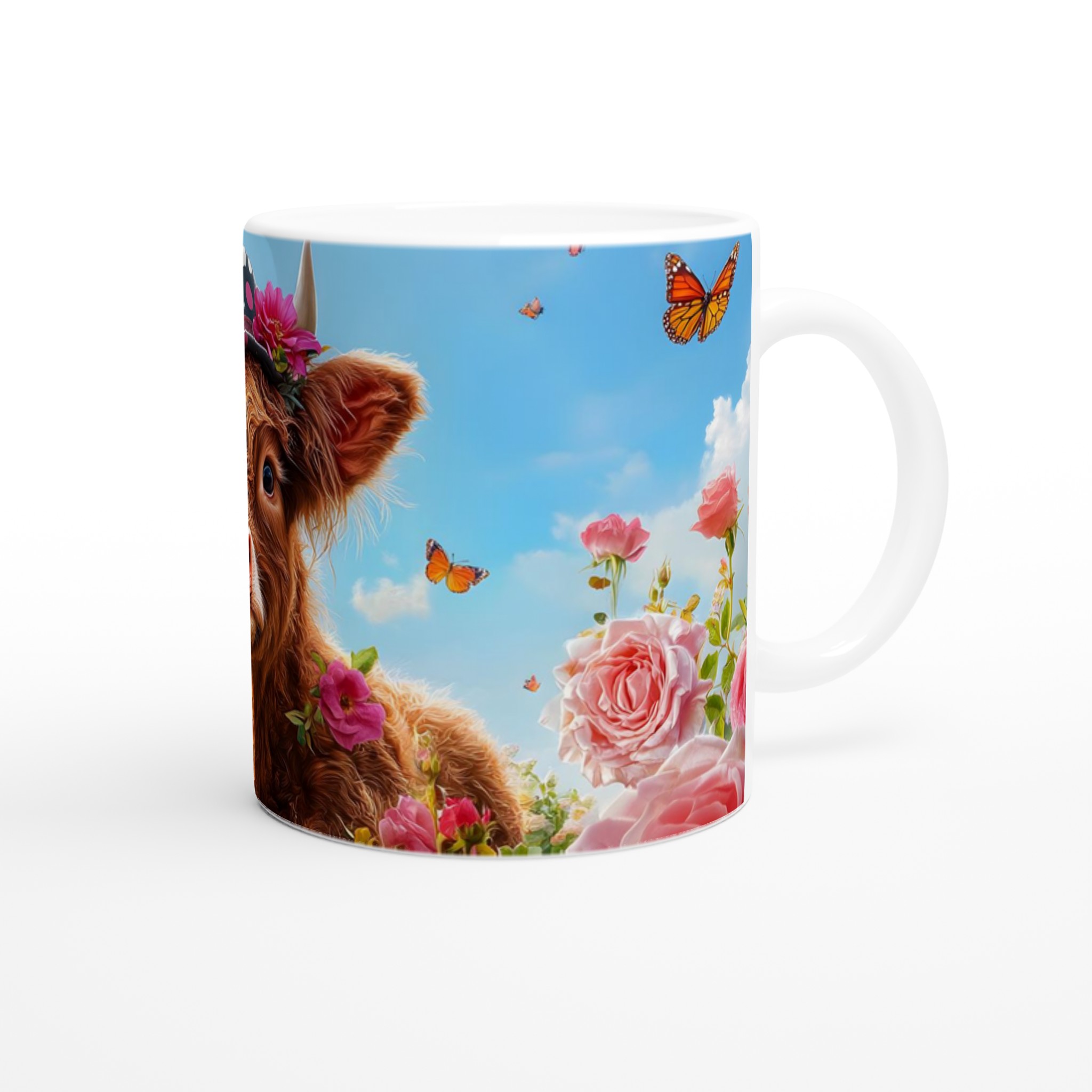 Charmig Highland Ko Mugg - Söt Djurdesign med Rosa Rosor och Fjärilar, i Ditt Val av Keramiska Färger 9 f32c9c3b-a61a-4ad5-8bef-1097b489df0b