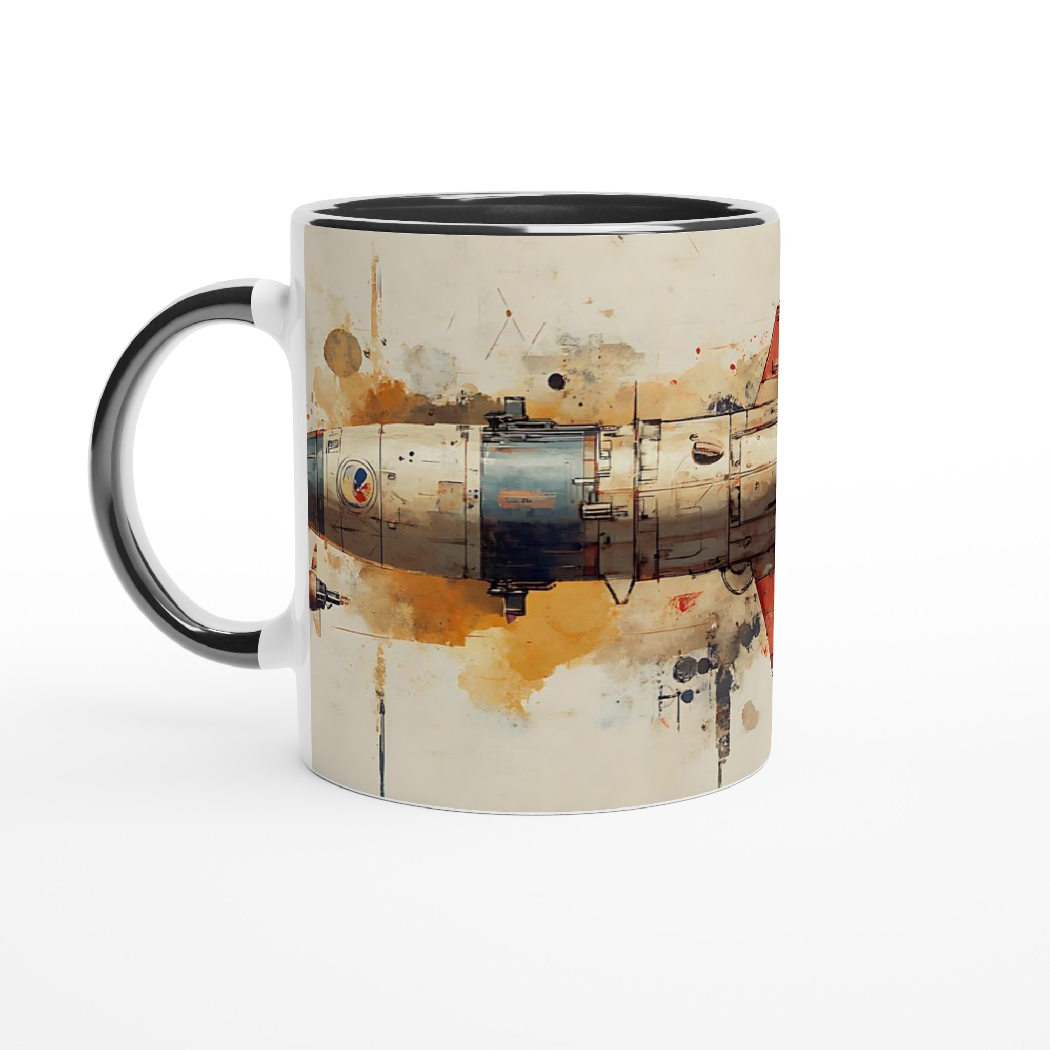 Retro Rymdskepp Keramisk Mugg – Konstnärlig Akvarellstil för Din Favoritdryck, Välj Bland Flera Färger 2 f47345b8-f32a-4a19-b4be-e2e27c8a9c3e