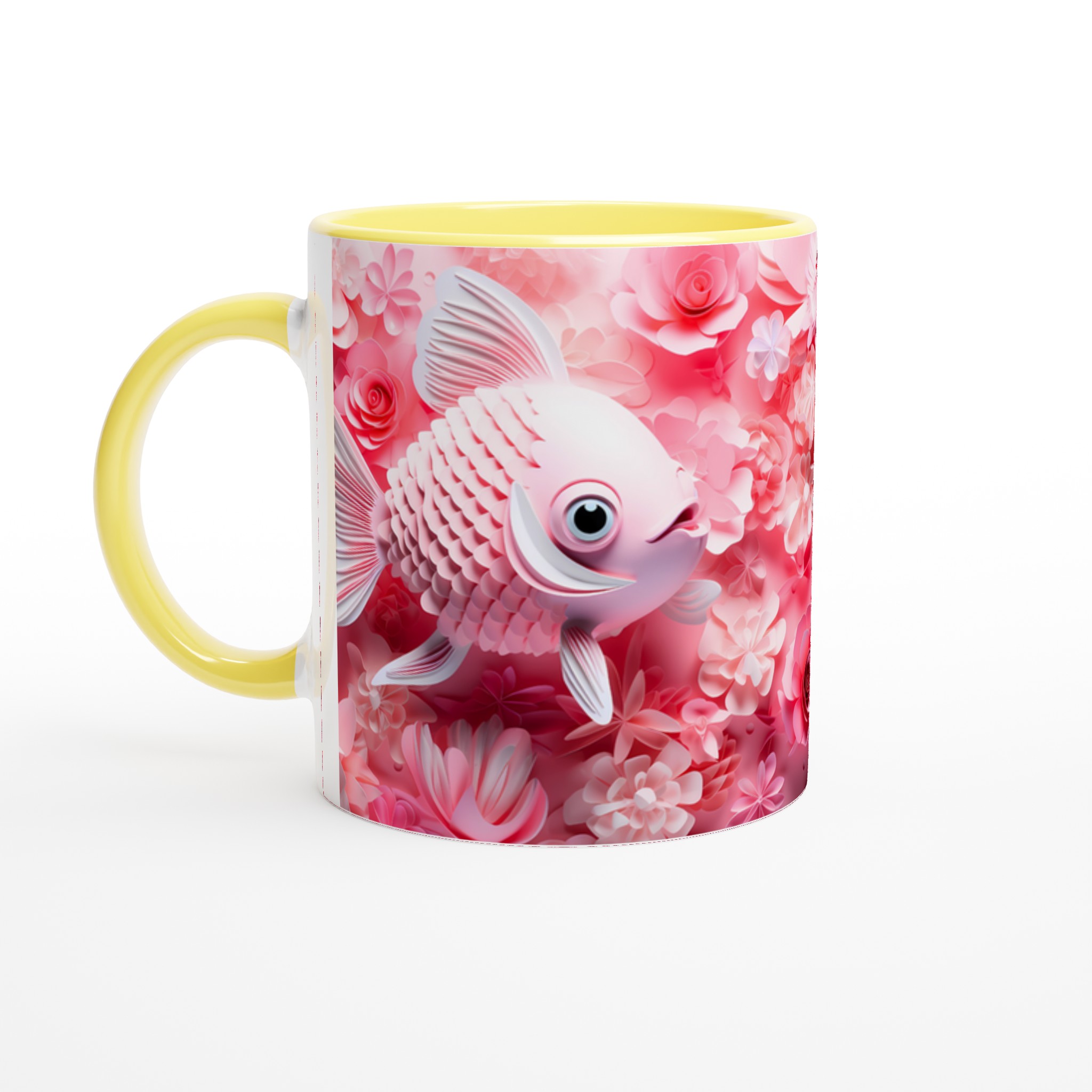 Kärleksfull Koi Mugg – Rosa Blomsterdröm med Lekfulla Fiskar – Personlig 11oz Keramikmugg i Flera Färger 5 f482afea-f18e-4c06-ac2a-4eefb563ecb5