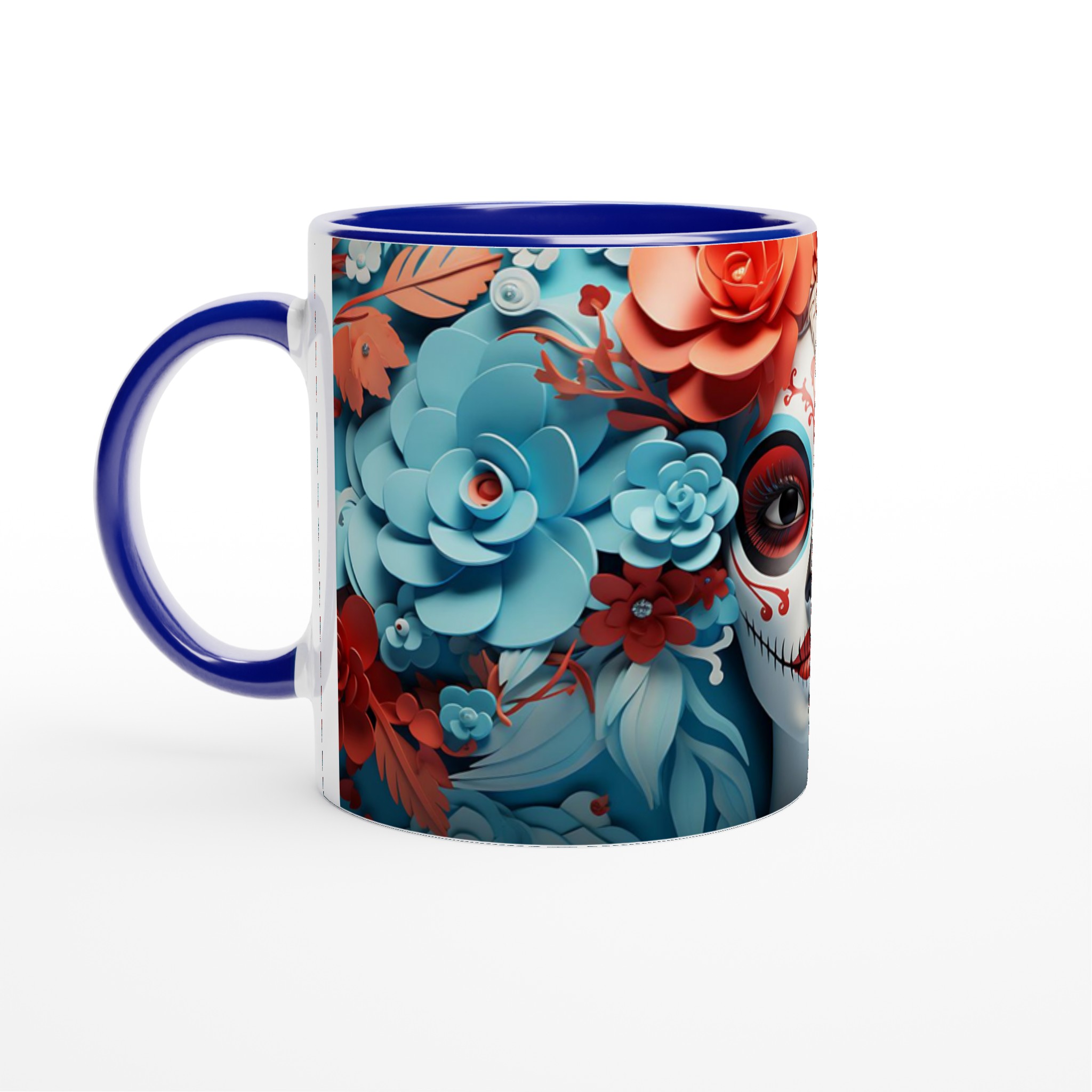 Dia de los Muertos Sugar Skull Mugg - Livlig Design i Blått & Korall, 11oz Keramikmugg för Festliga Stunder 4 f4ae724d-d096-4dc3-a365-c27f9cb4b4bc