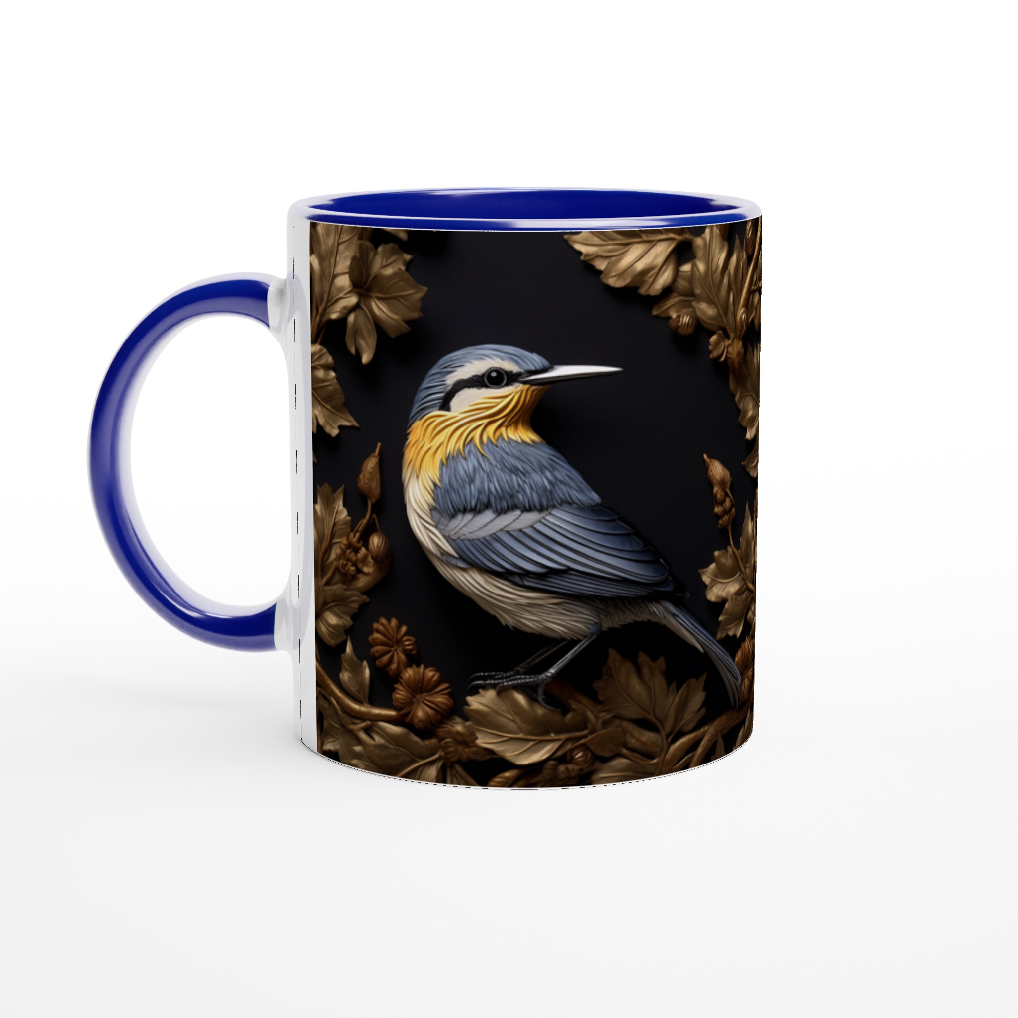 Lyxig Fågelkonst Mugg – Gyllene Löv & Blå/Gul Dekorativ Keramisk Mugg 4 f54c2897-b0df-4f96-bb1a-b26a242744c8