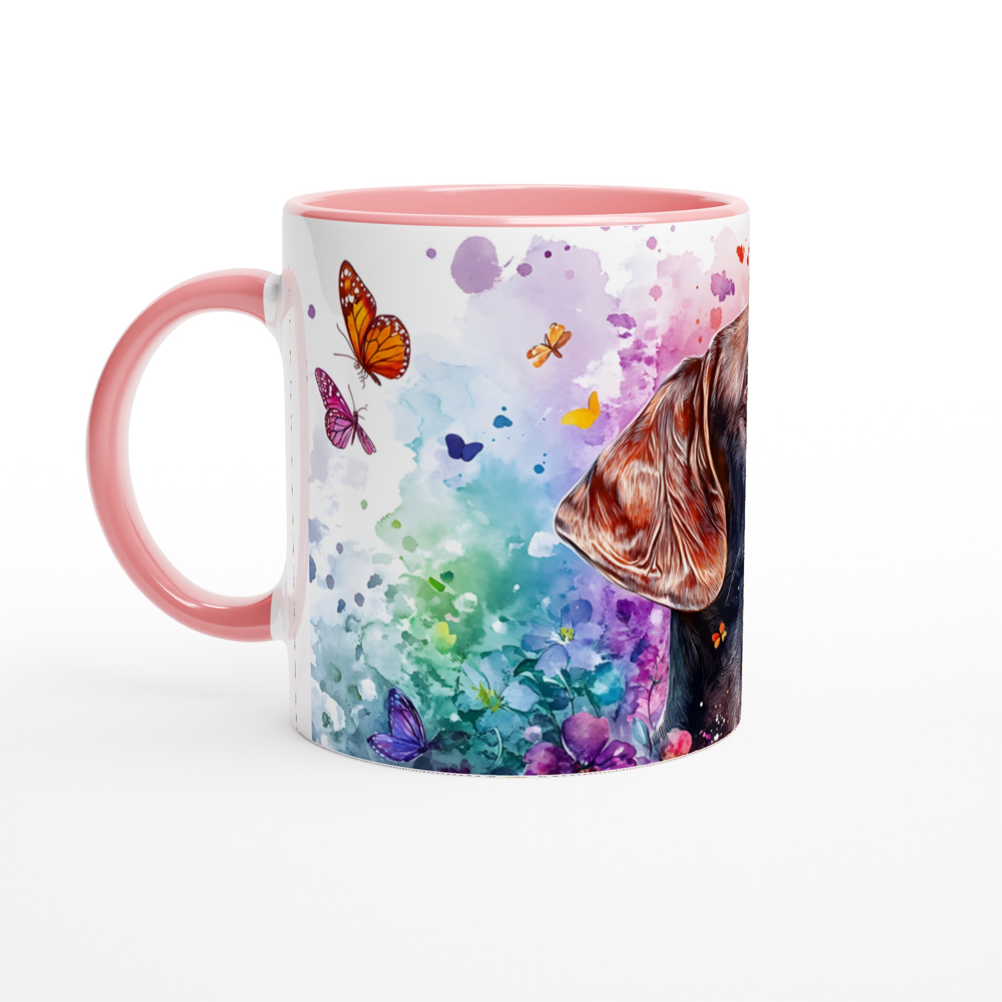 Färgglad Hundkonst Keramisk Mugg - 11oz Akvarell Hund & Fjärilar i Flera Färgval 6 f55b0c69-21c2-4060-8ac5-f547de4f90cd