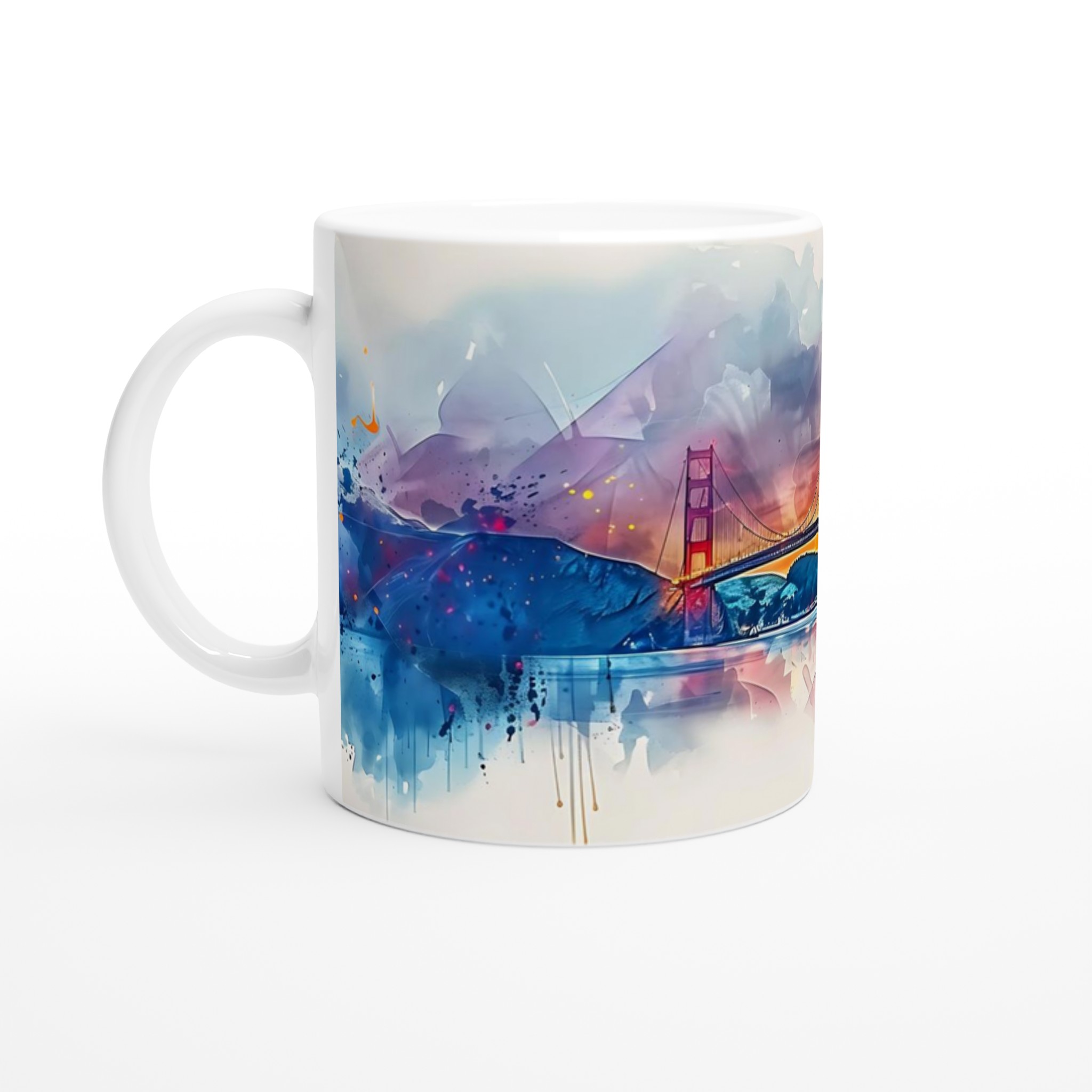 Golden Gate Akvarell Mugg - 11oz Keramikmugg med Ikonisk San Francisco Solnedgång 1 f59c2a5e-9ad1-4988-bc11-dfaf1fc8a222
