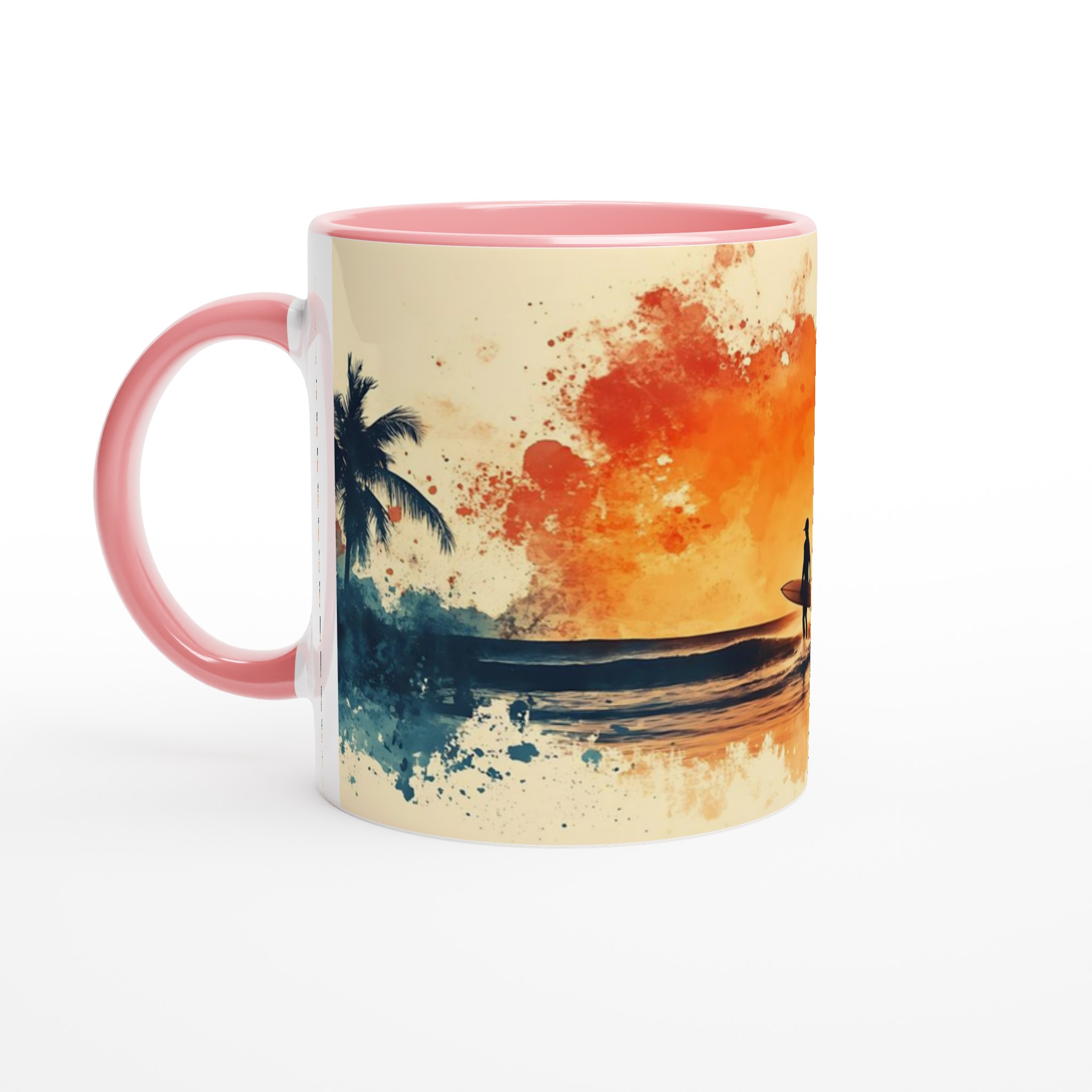 Tropisk Solnedgång Keramikmugg - 11oz Konstnärlig Surfmotiv i Vattenfärg, Välj Bland 7 Levande Färger! 4 f5ce40f3-6669-4145-af4b-3628d27d51c9
