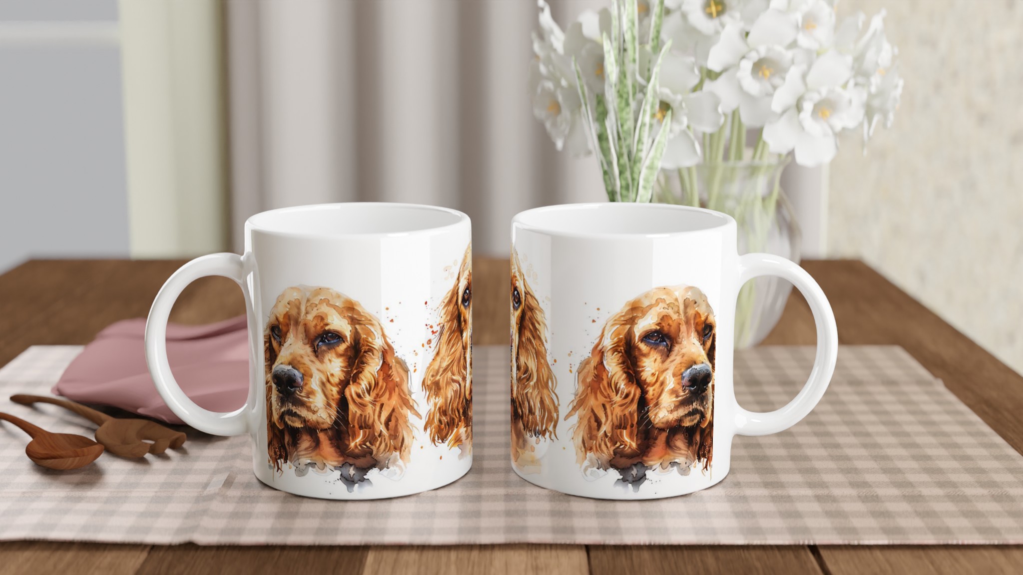 Vacker Cocker Spaniel Akvarellmugg – 11 oz Keramisk Kaffekopp för Hundälskare i Valfri Färg 10 f6ca5fd8-bbdd-4768-908a-0a89d43a3d1a