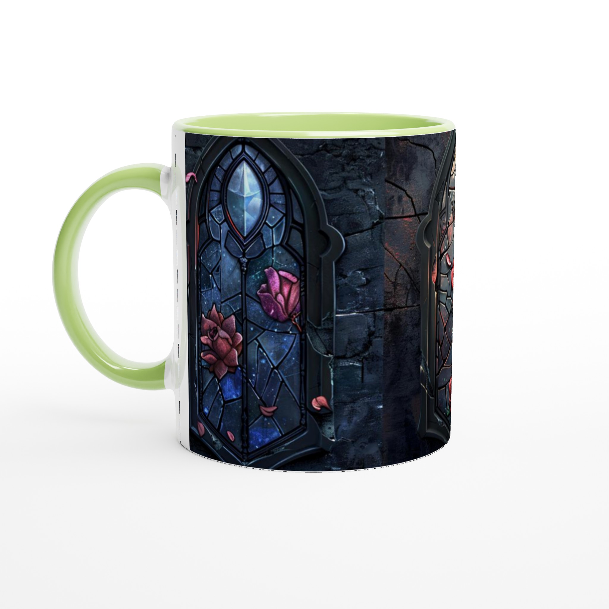 Vit 11oz keramisk mugg med dramatisk glasmålningsinspirerat motiv i flera färger 3 f736dfe0-7a1b-417b-85e3-d9f86356db96