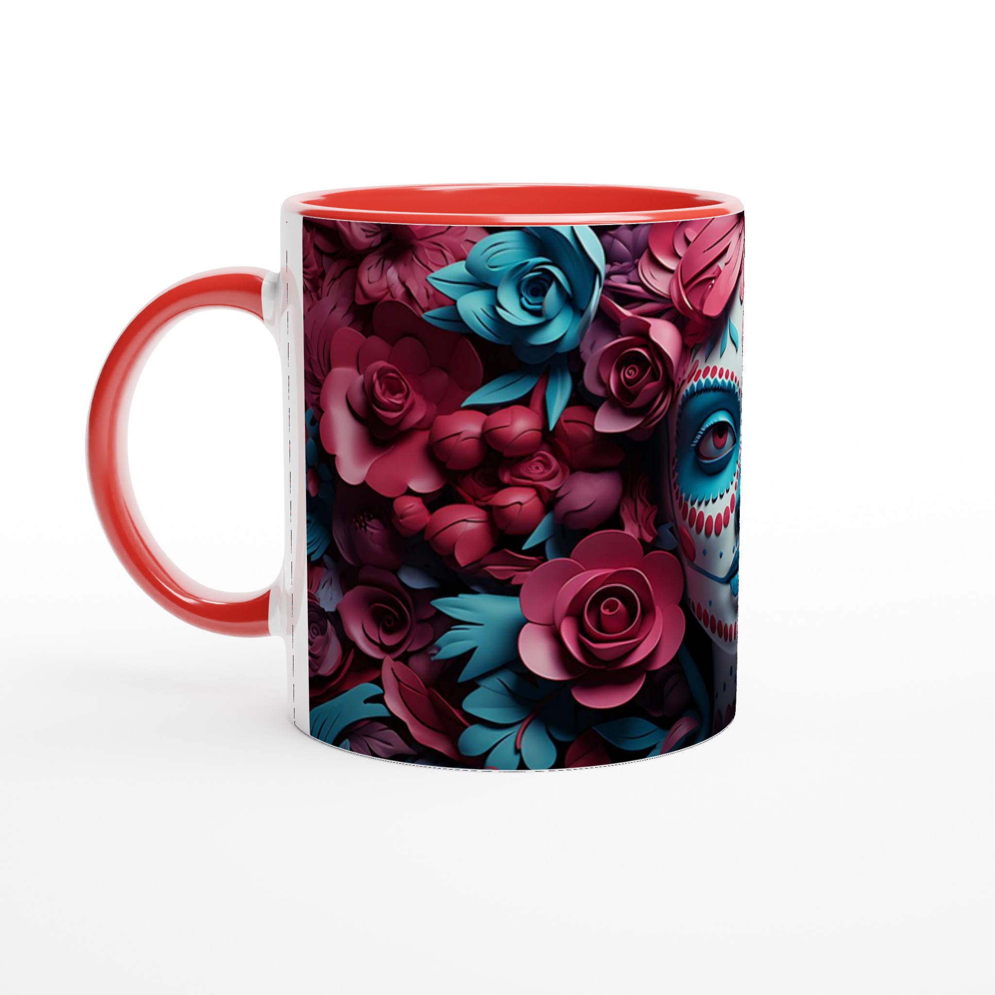 Sugar Skull Blommig 11oz Keramisk Mugg - Din unika Día de Muertos-inspirerade kaffestund i 7 färger! 2 f8507360-9758-4e6a-bb12-b59bd0318c2f