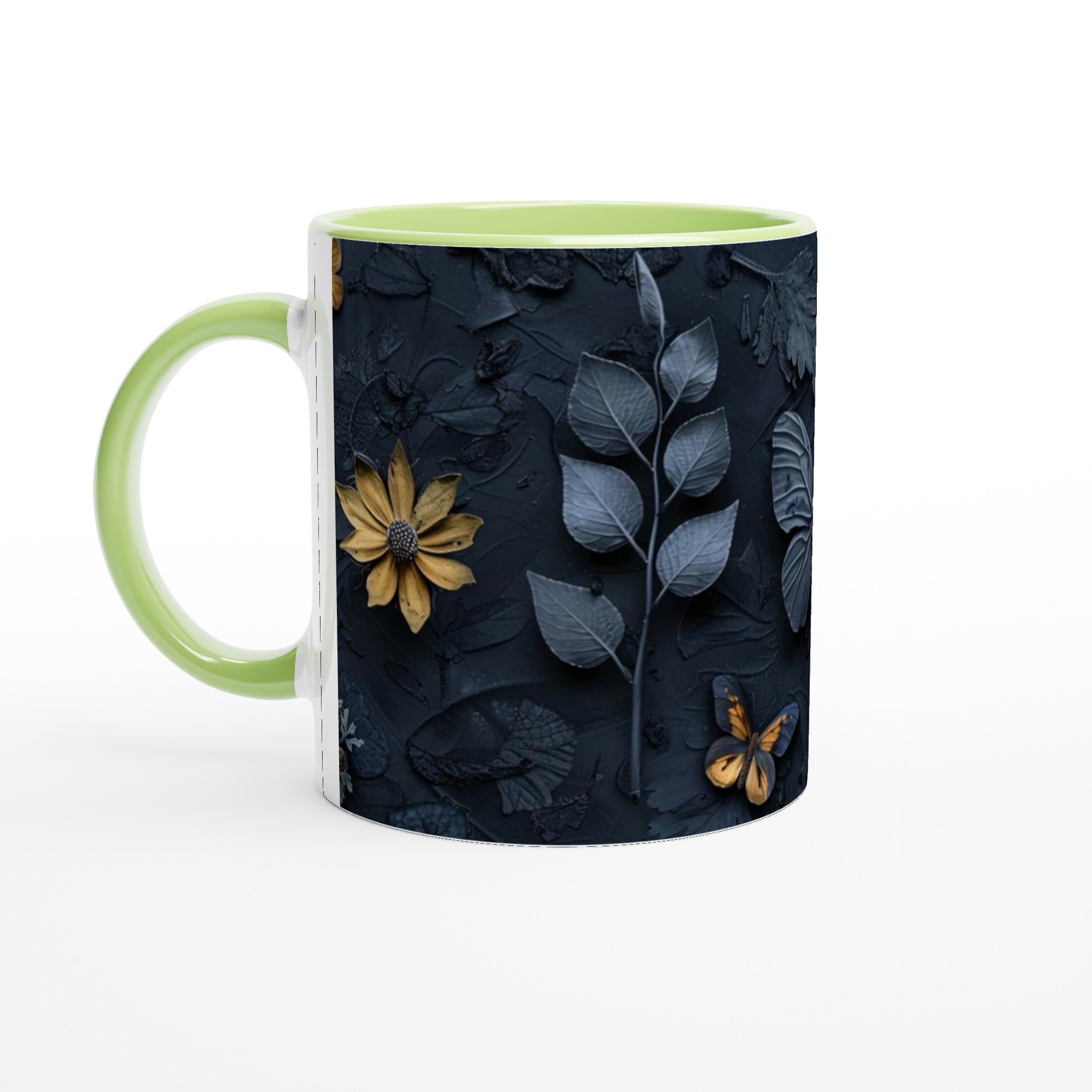 Elegant Vit 11oz Keramisk Mugg med Stilfull Mörk Blå & Gyllene Naturdesign – Finns i Flera Färger 3 f8654a82-650c-4a17-ba43-6cfb8b541edc
