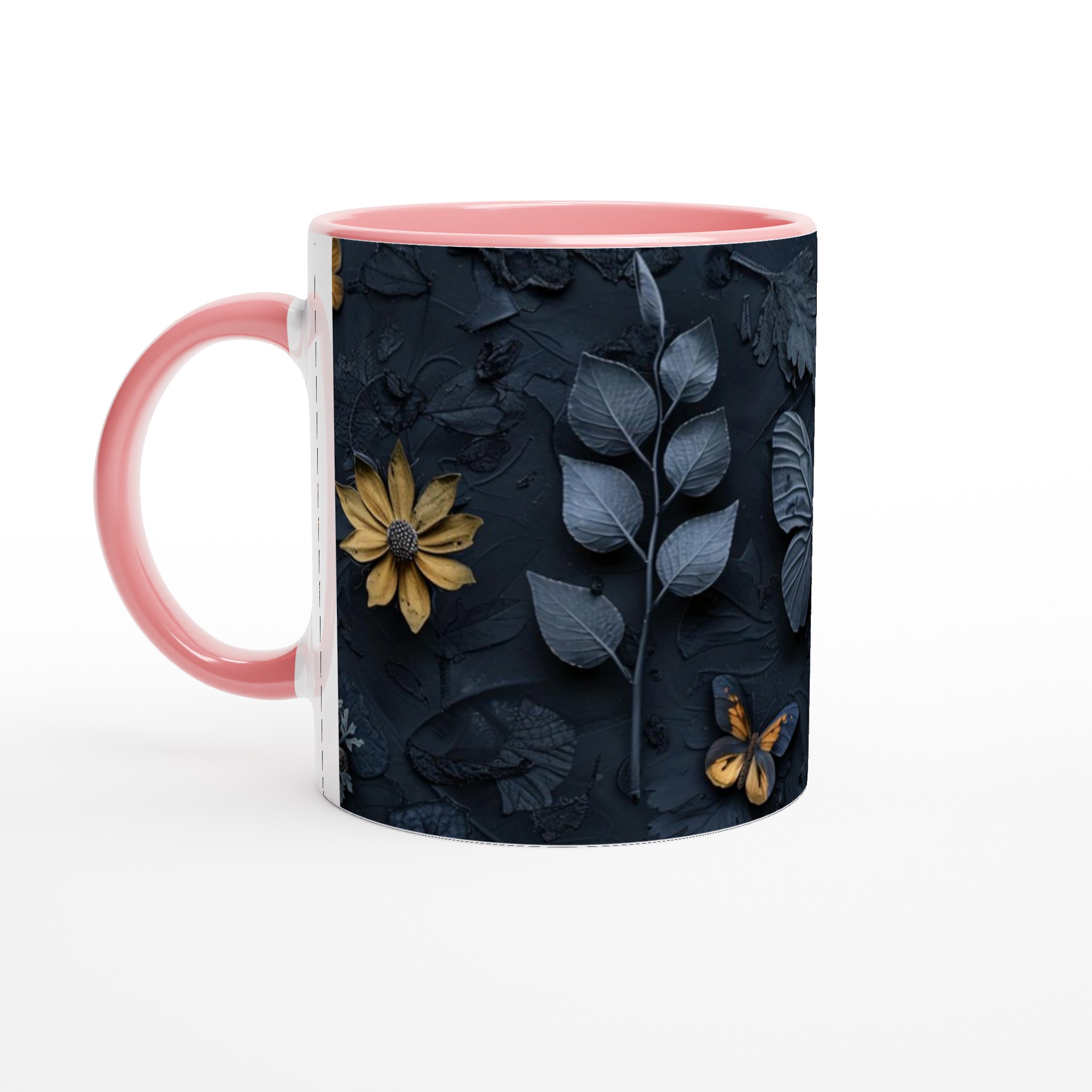 Elegant Vit 11oz Keramisk Mugg med Stilfull Mörk Blå & Gyllene Naturdesign – Finns i Flera Färger 6 f869b1d1-8057-4b80-8593-180abe32525f