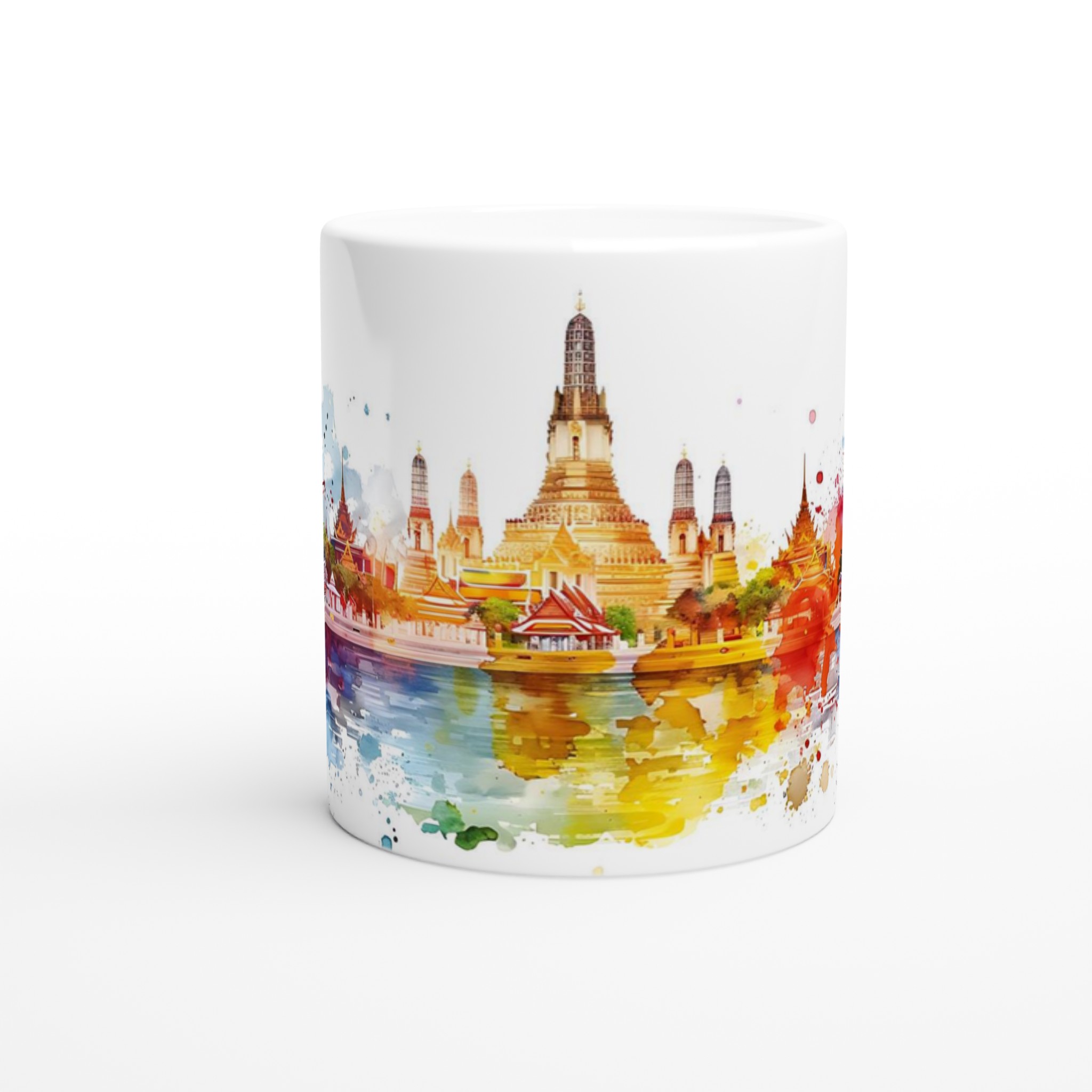Bangkok Horizon akvarell keramikmugg – En färgexplosion av Thailands ikoniska tempel 8 f87f5cd1-7172-40b6-9e1e-bba1de7ef518