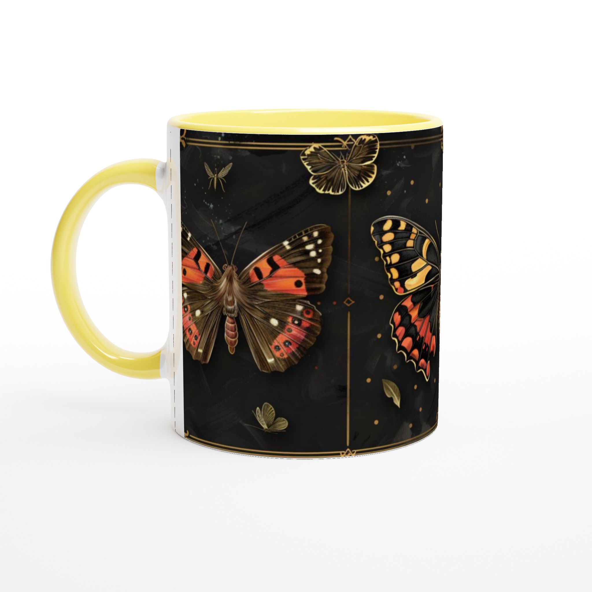 Vit 11oz keramisk mugg med elegant fjärilsdesign i sofistikerade färger 5 f8c3cf8e-0343-4649-8070-ba7e0884f474
