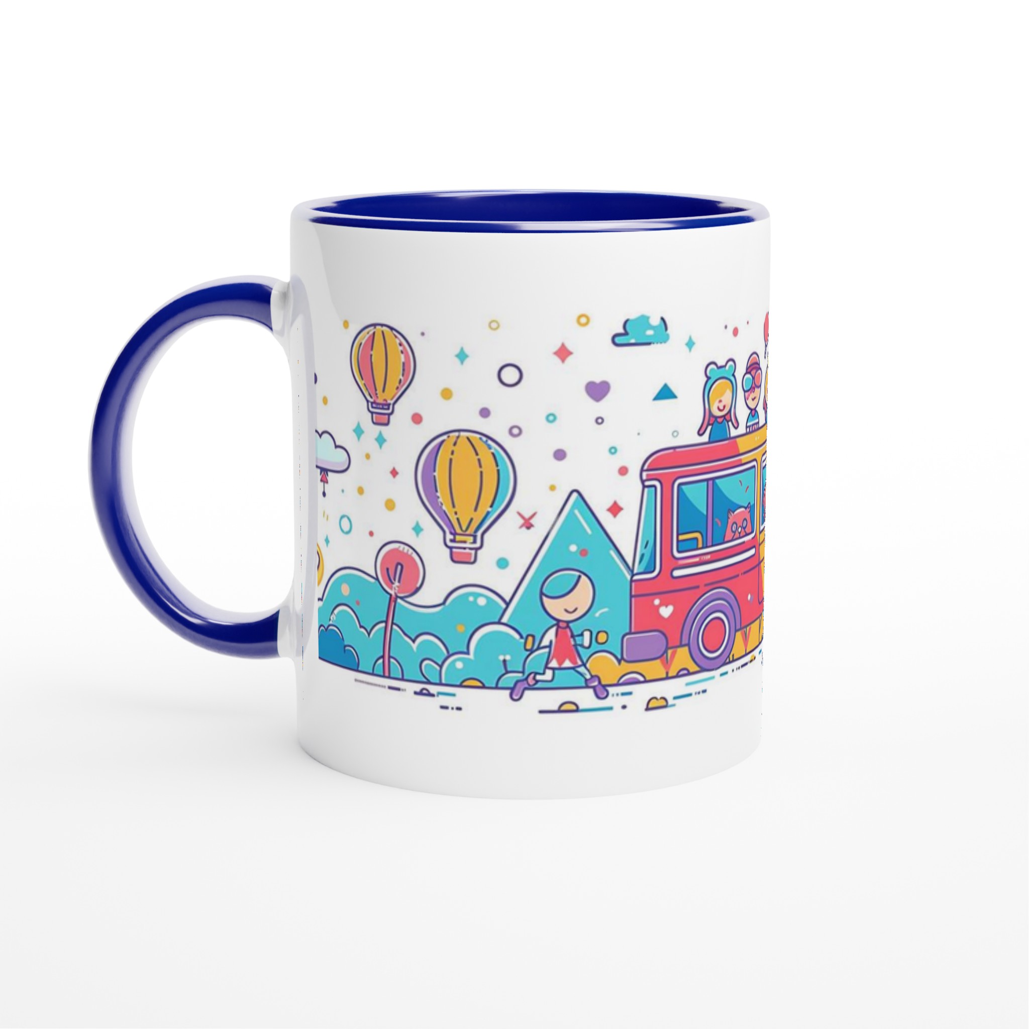 Äventyrsmugg: Lekfulla figurer & ballonger i pastellfärger – 11 oz keramikmugg för kaffe och te 4 f9161da7-a6a6-409e-ae29-9faa5c54a9c9