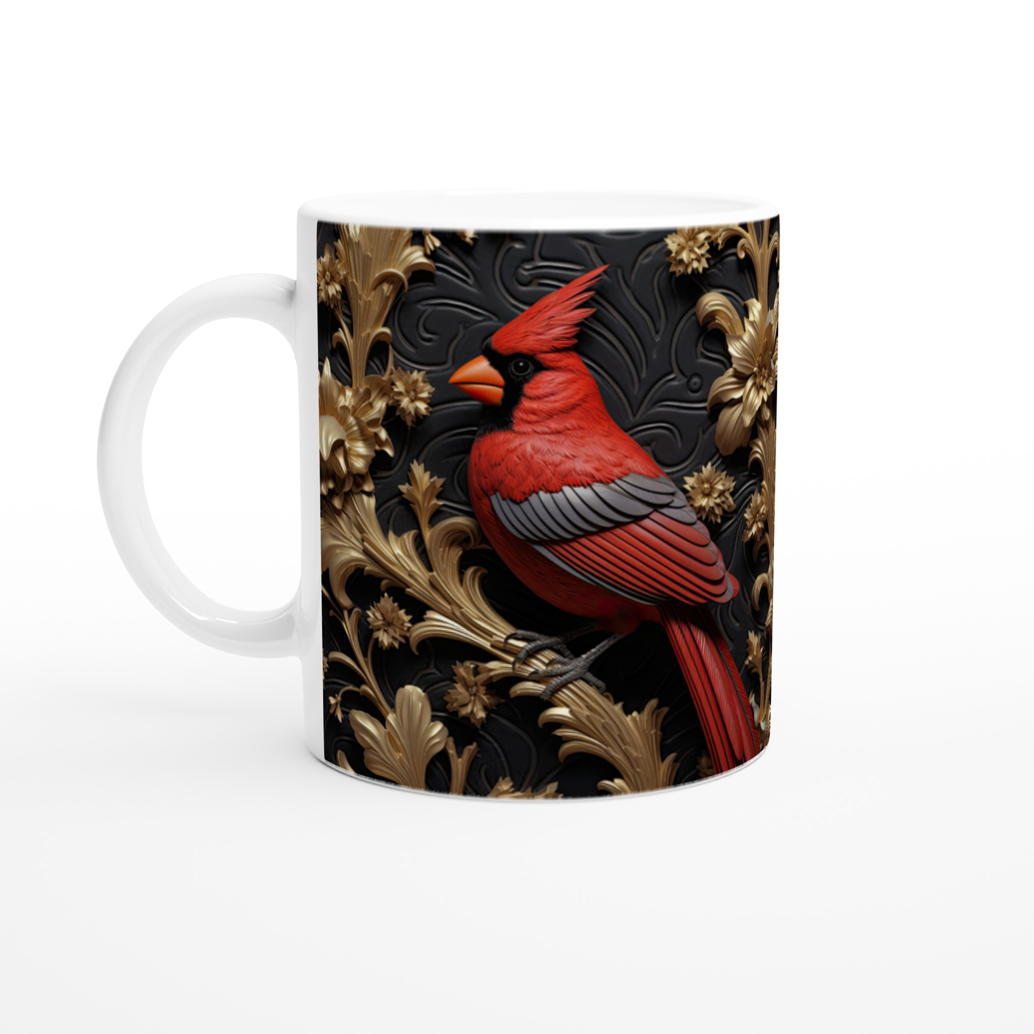 Elegant 11oz Ceramic Mug with Regal Red Cardinal & Gold Flourish Design 1 f921a1c7-a04c-4eea-a284-f2a882a59d41