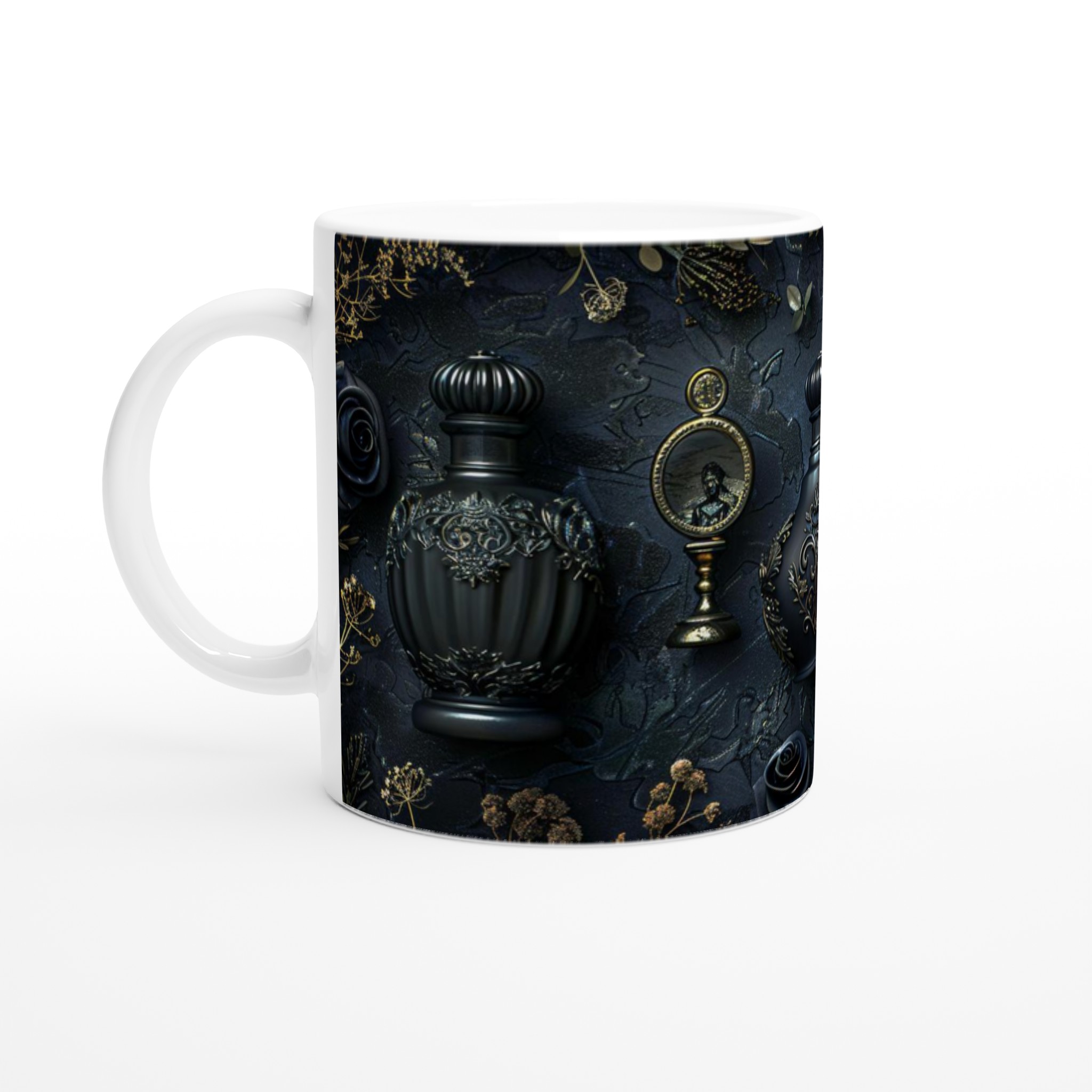 Vit 11oz keramisk mugg med elegant barockinspirerat motiv i flera färger 1 fa79f5a0-a5b7-4276-956e-8e2eb2ae5eb4