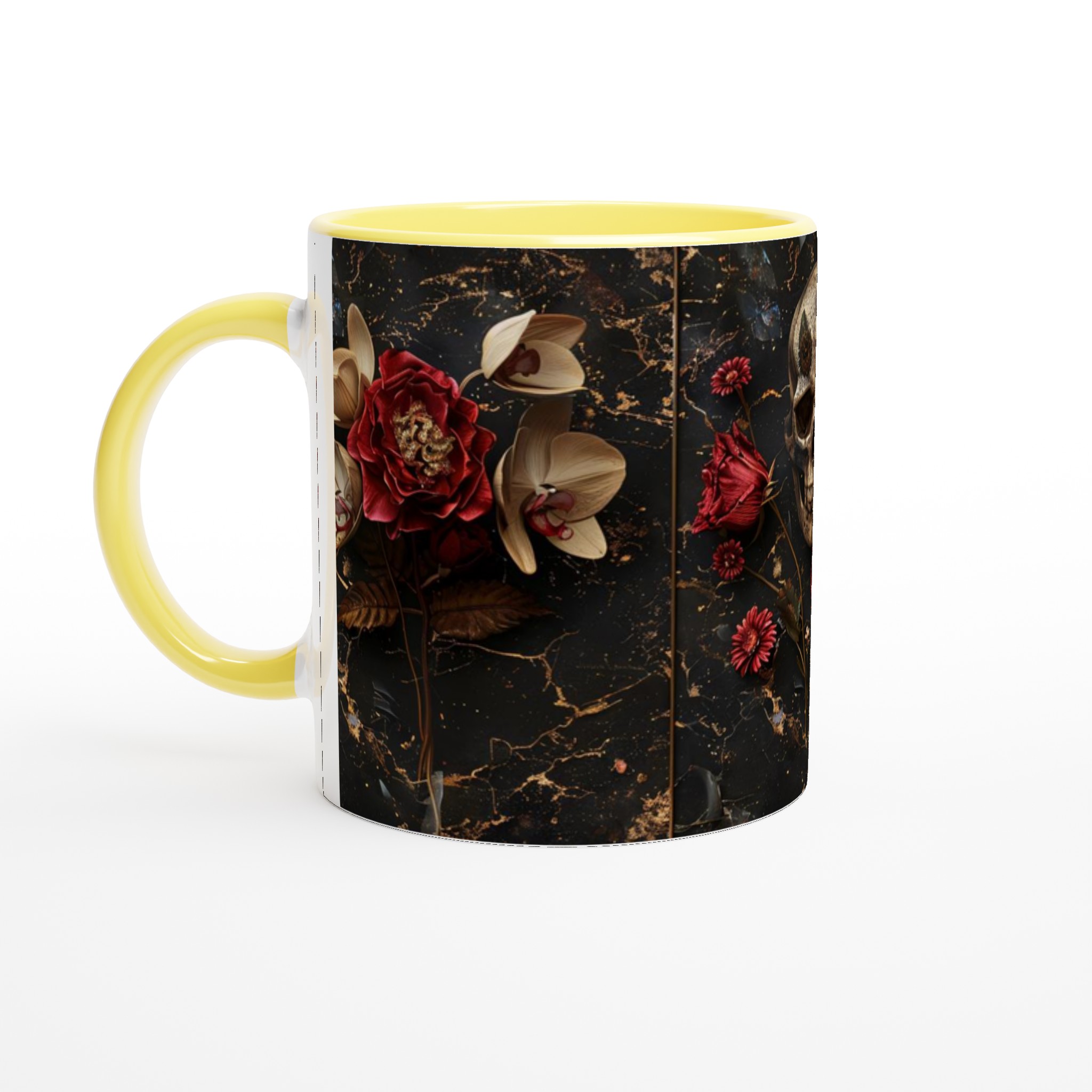 Mystisk Mörk Elegans 11oz Keramisk Mugg – Dödskalle, Blommor & Guldaccenter i Välj Din Färg 5 fafabff5-6709-40b8-82f3-f31df26a7455