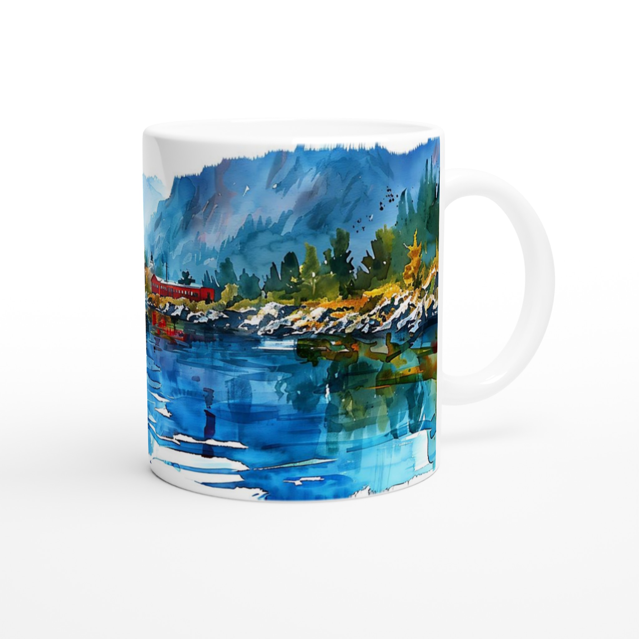 Akvarell Landskap Keramikmugg - Skandinavisk Fjord Konst för Kaffeälskaren, Välj bland 7 Färgstarka Nyanser 9 fafd54ff-7d0e-41e2-a782-7a7a95df4e0a