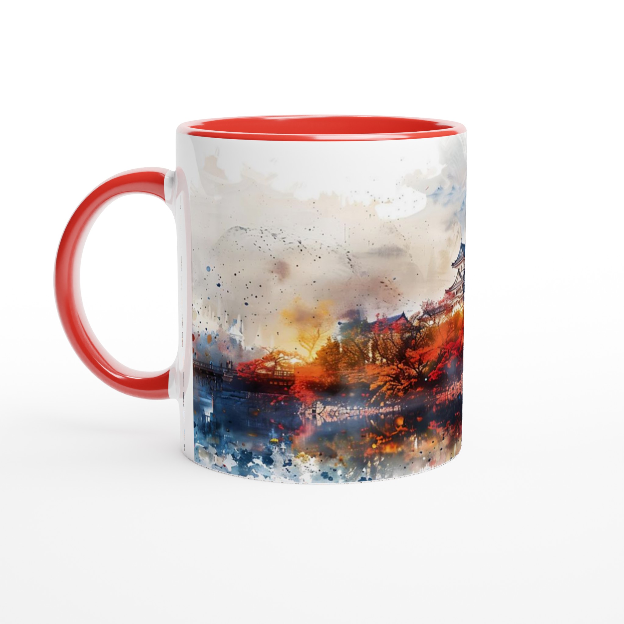 Japansk Akvarell Mugg - Klassiskt Slott & Höstfärger på 11oz Keramik, Välj Färg! 2 fb21b9c1-552f-4854-8eb9-38c2b010cd02
