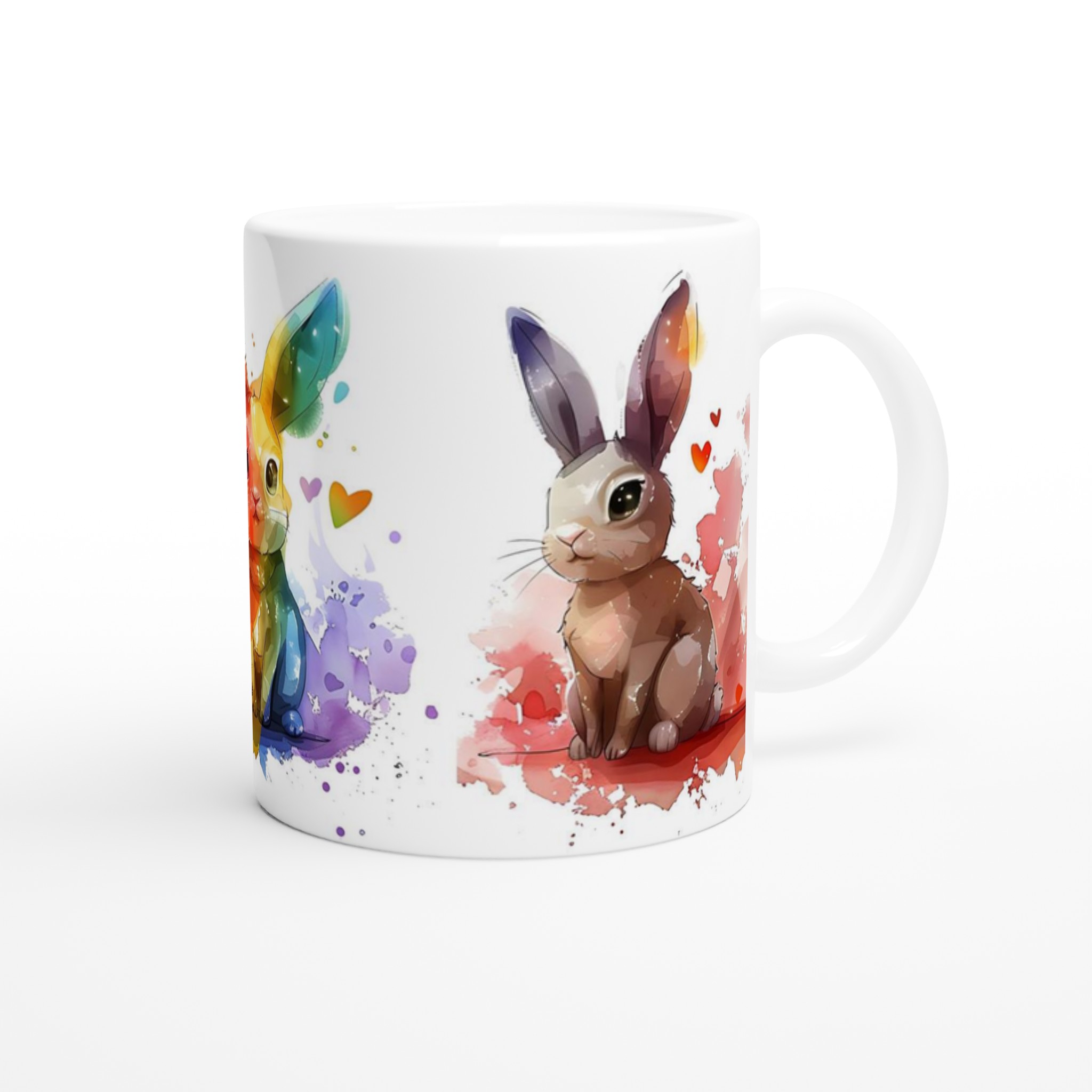 Färgglad Akvarellkanin Mugg – 11oz Keramisk Kaffekopp med Lekfull Design 9 fc0da055-960f-4908-94fa-1066863bbe81